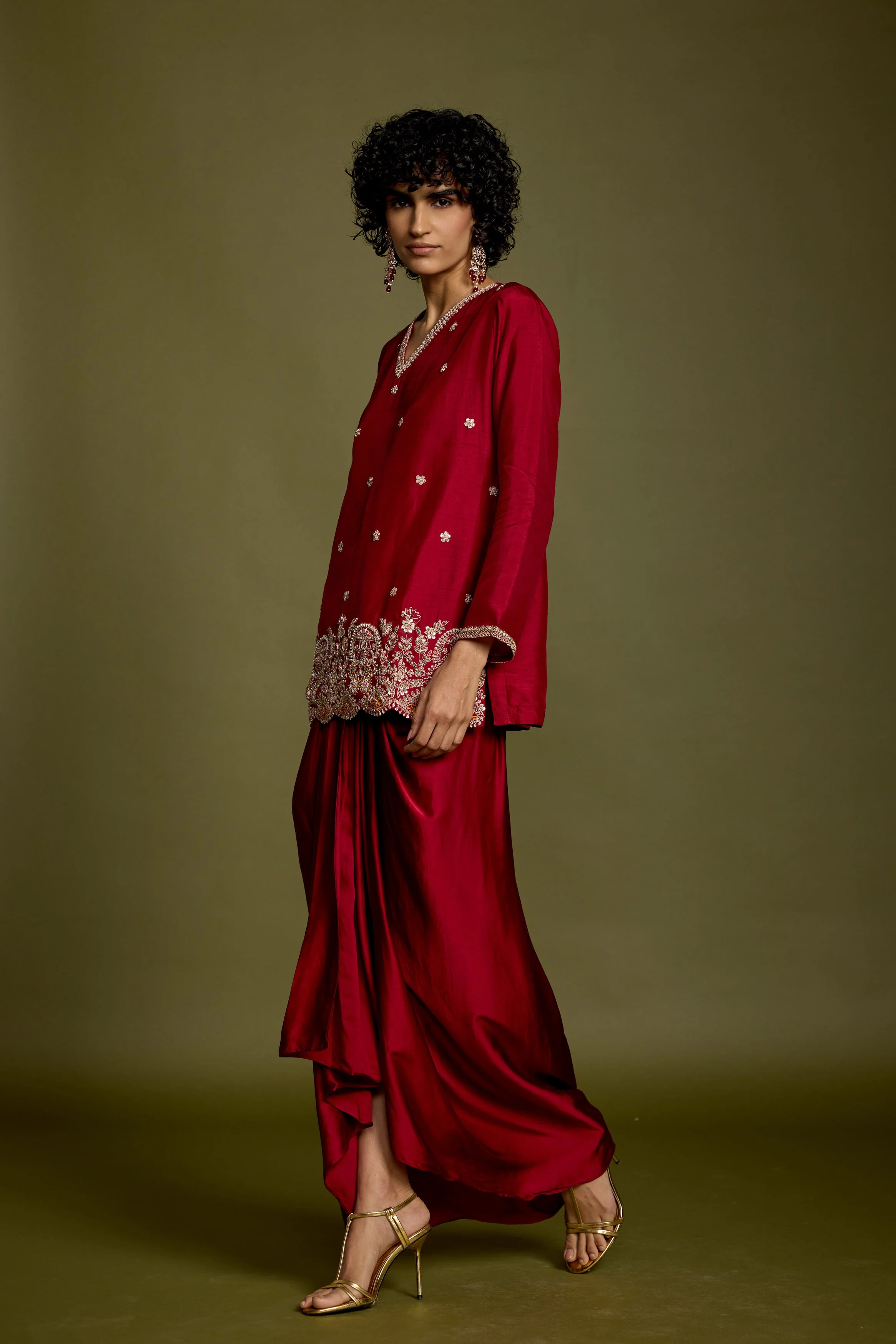 Maroon Red Embellished Georgette Silk Skirt Set - Image 6