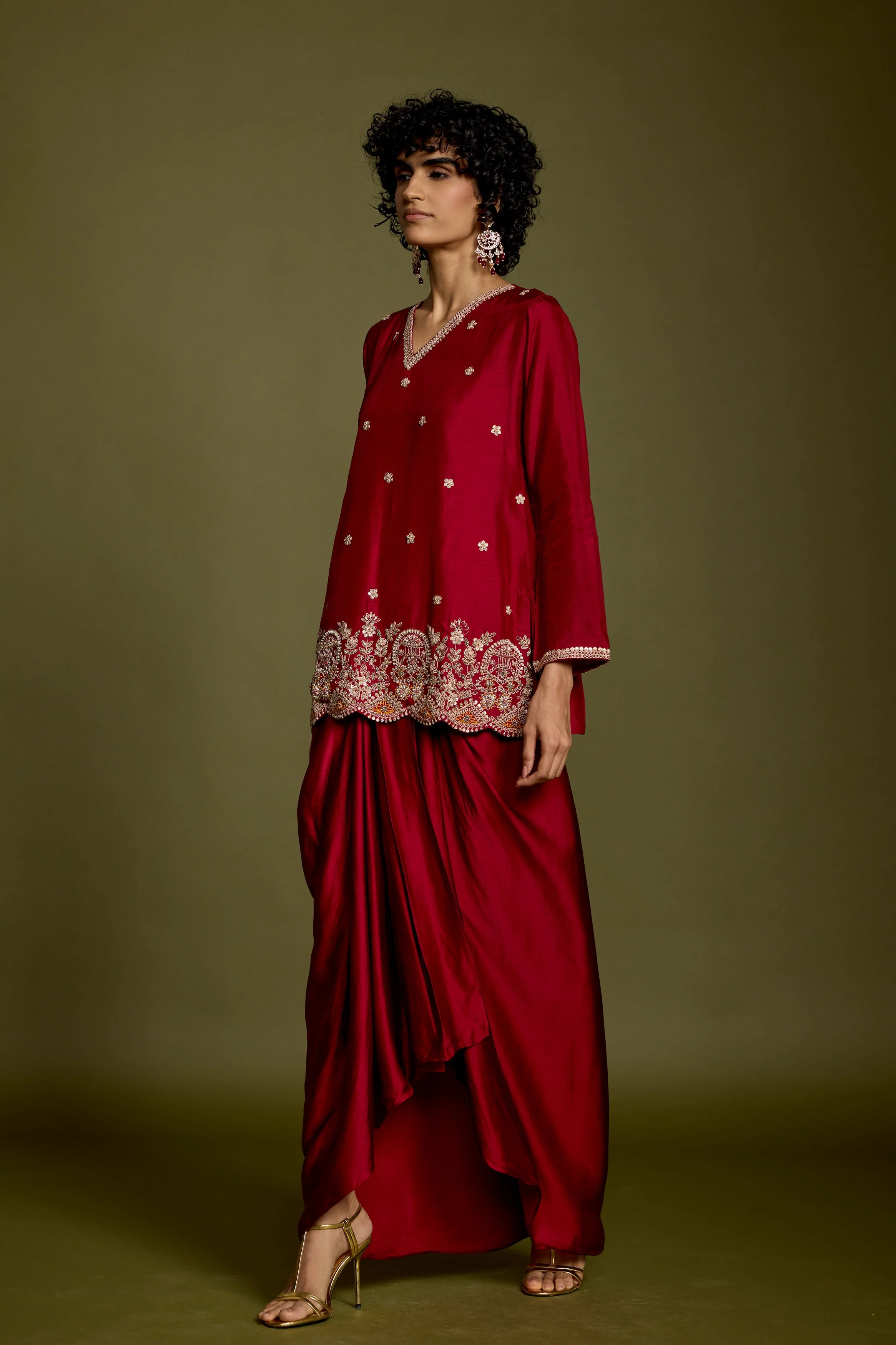 Maroon Red Embellished Georgette Silk Skirt Set - Image 7
