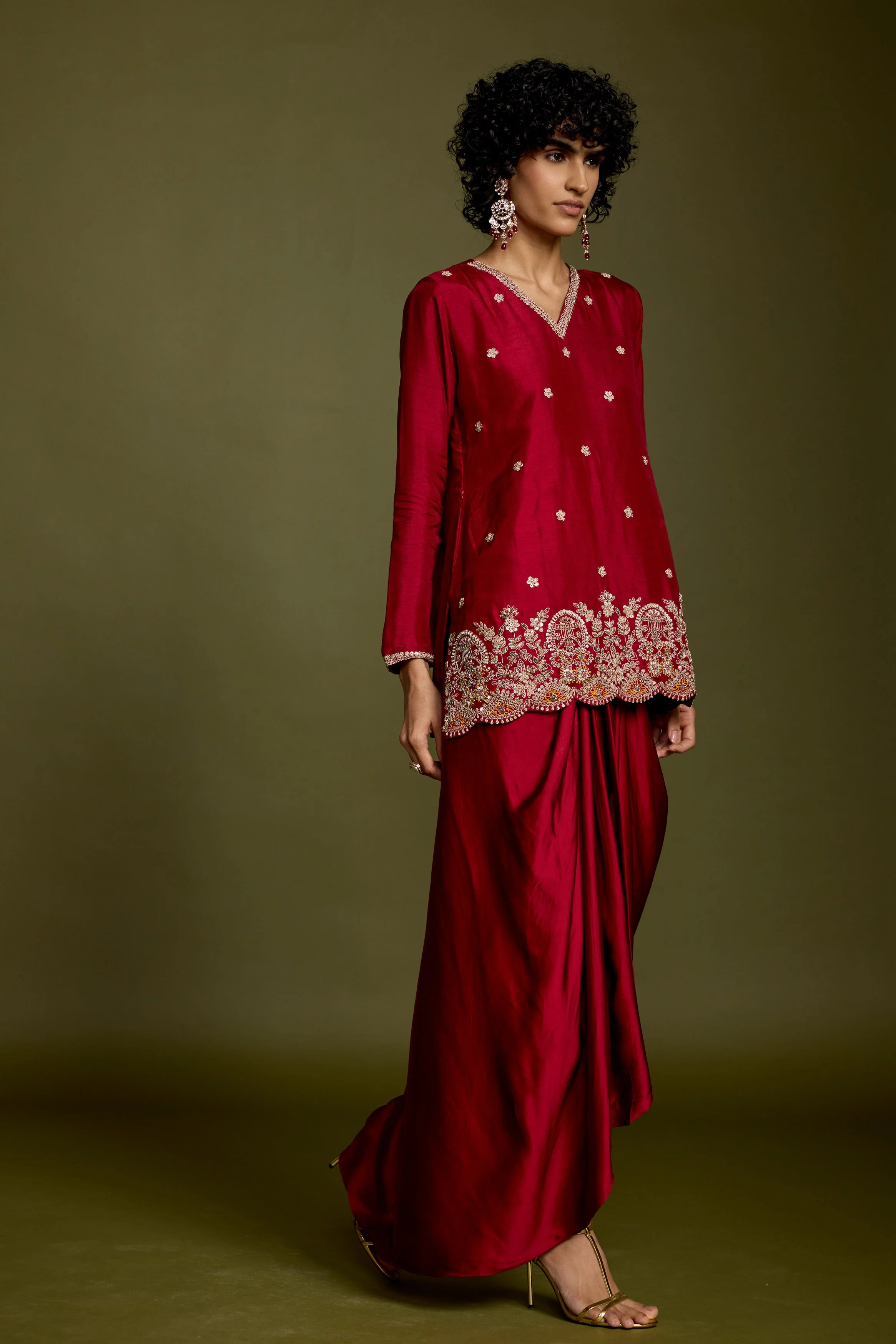 Maroon Red Embellished Georgette Silk Skirt Set - Image 8