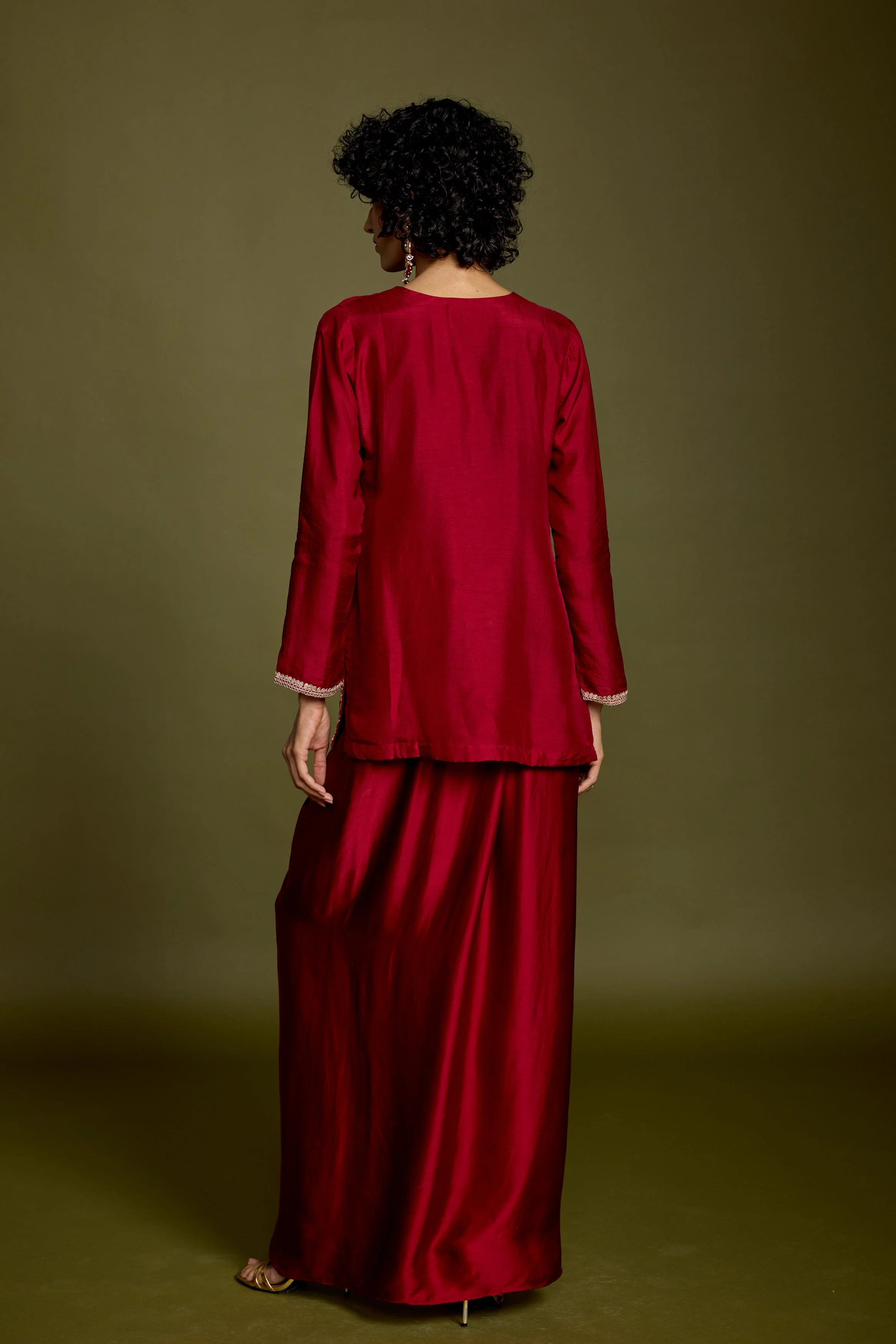 Maroon Red Embellished Georgette Silk Skirt Set - Image 9