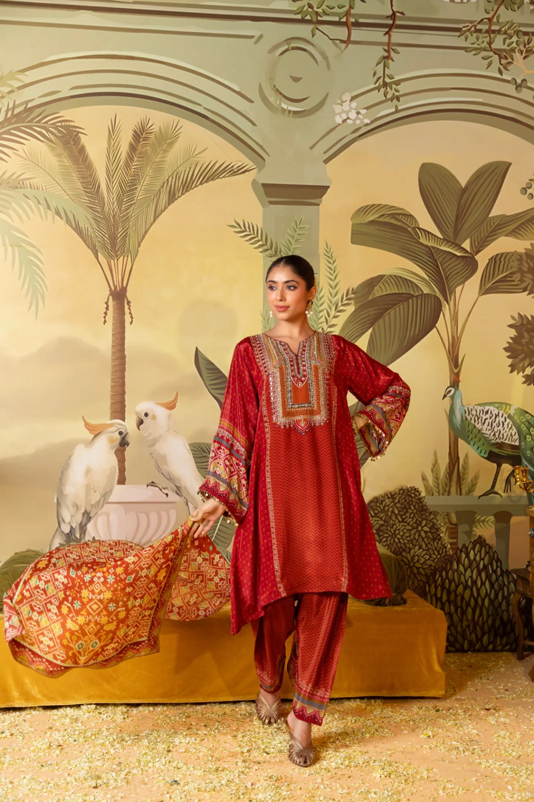 Garnet Embellished Muslin Crepe Silk Pant Set - Image 3