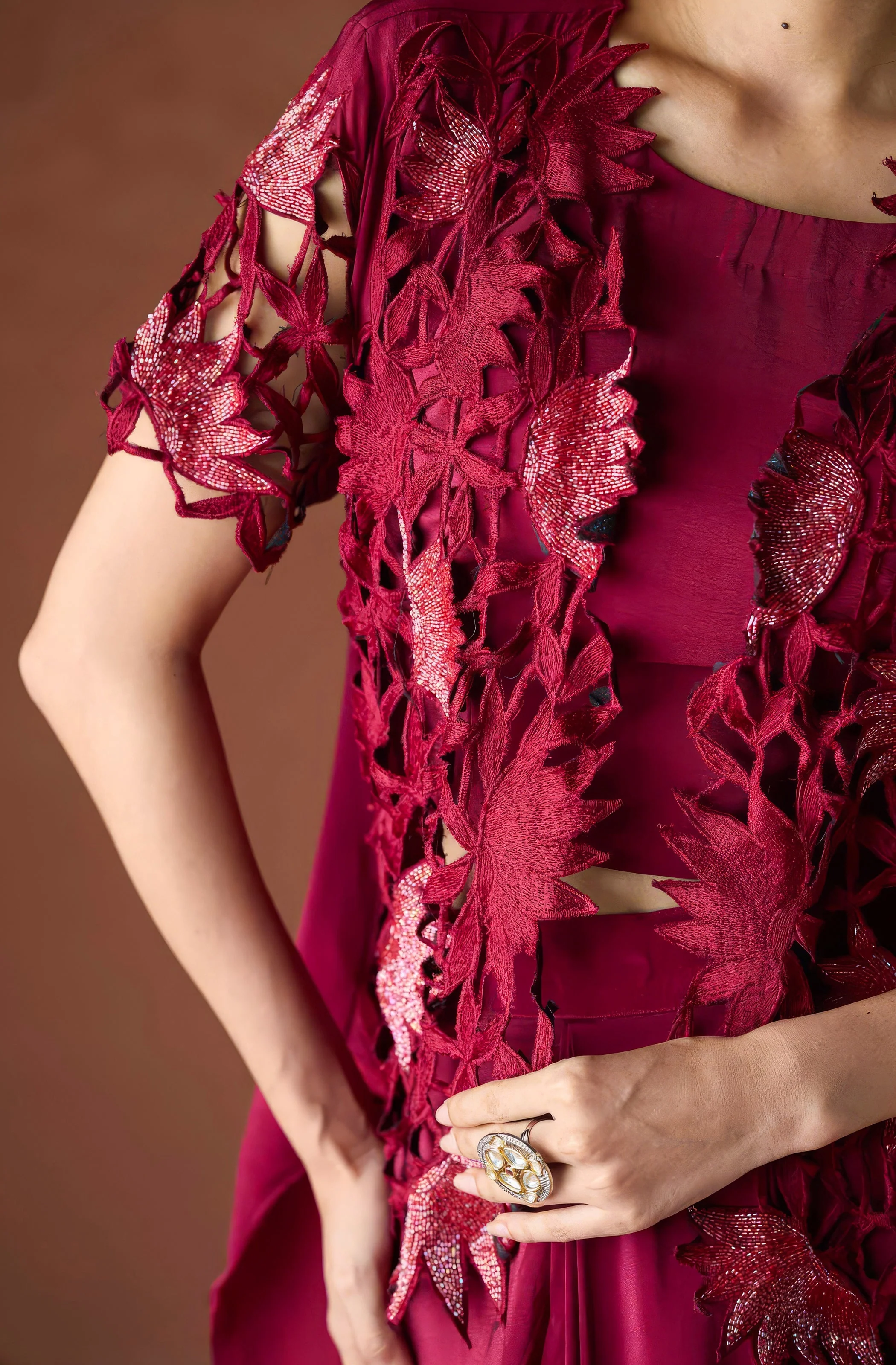 Maroon Red Embellished Premium Silk Skirt Set - Image 2