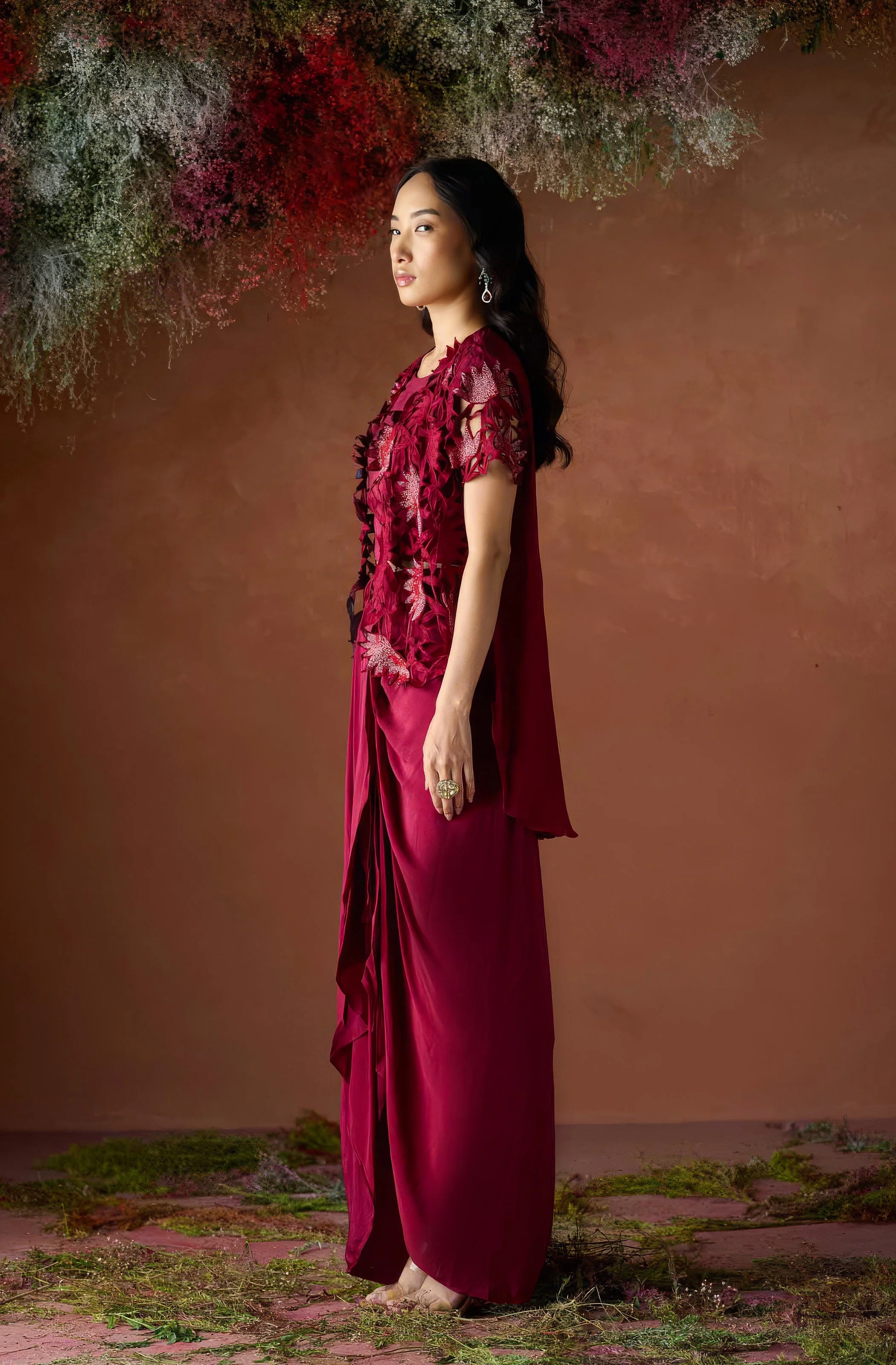 Maroon Red Embellished Premium Silk Skirt Set - Image 4