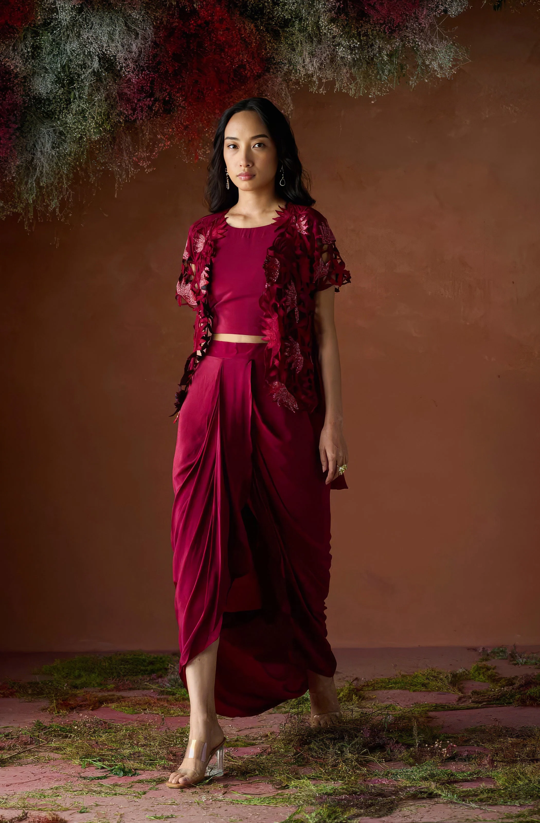 Maroon Red Embellished Premium Silk Skirt Set - Image 6