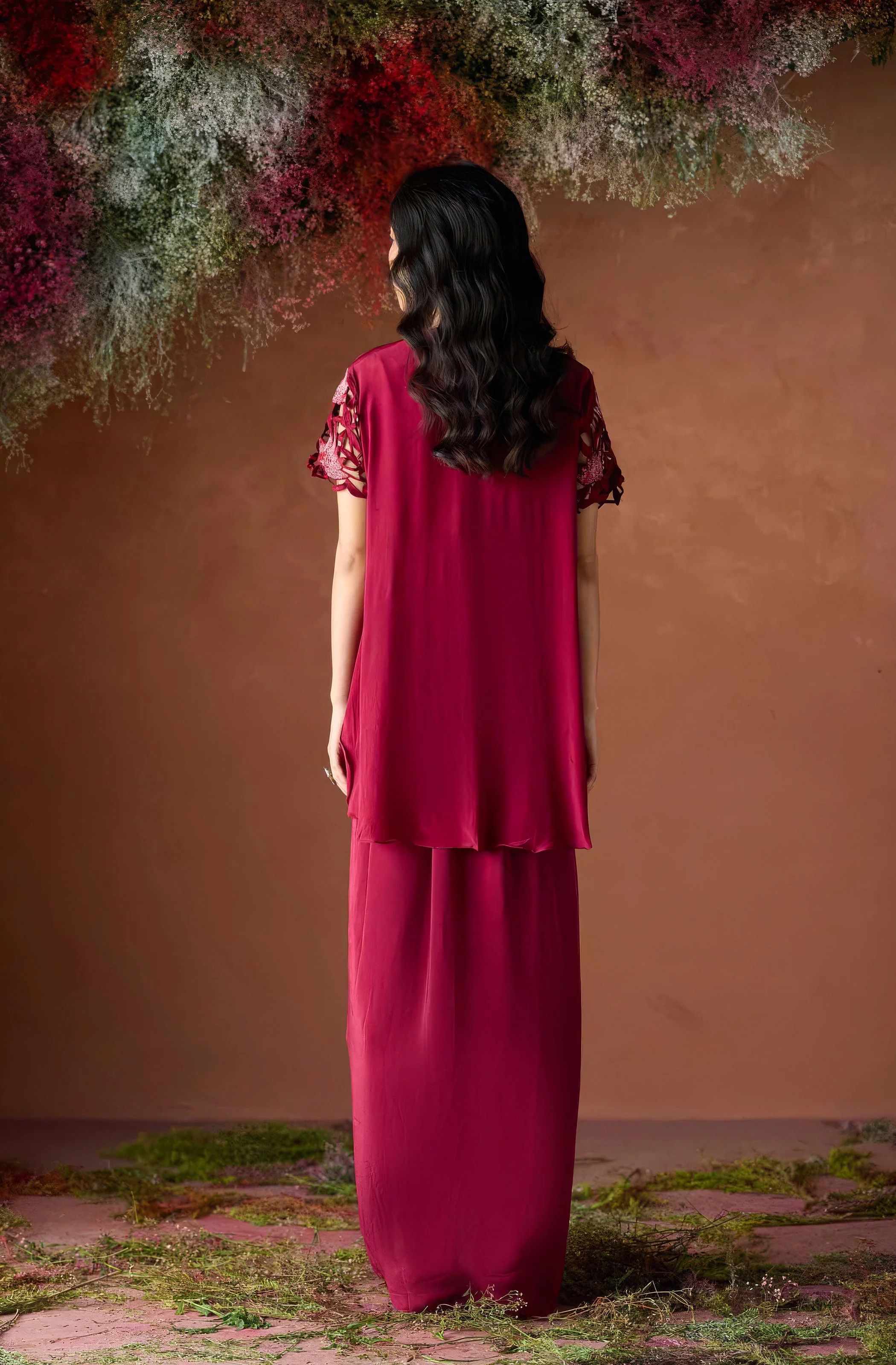 Maroon Red Embellished Premium Silk Skirt Set - Image 7