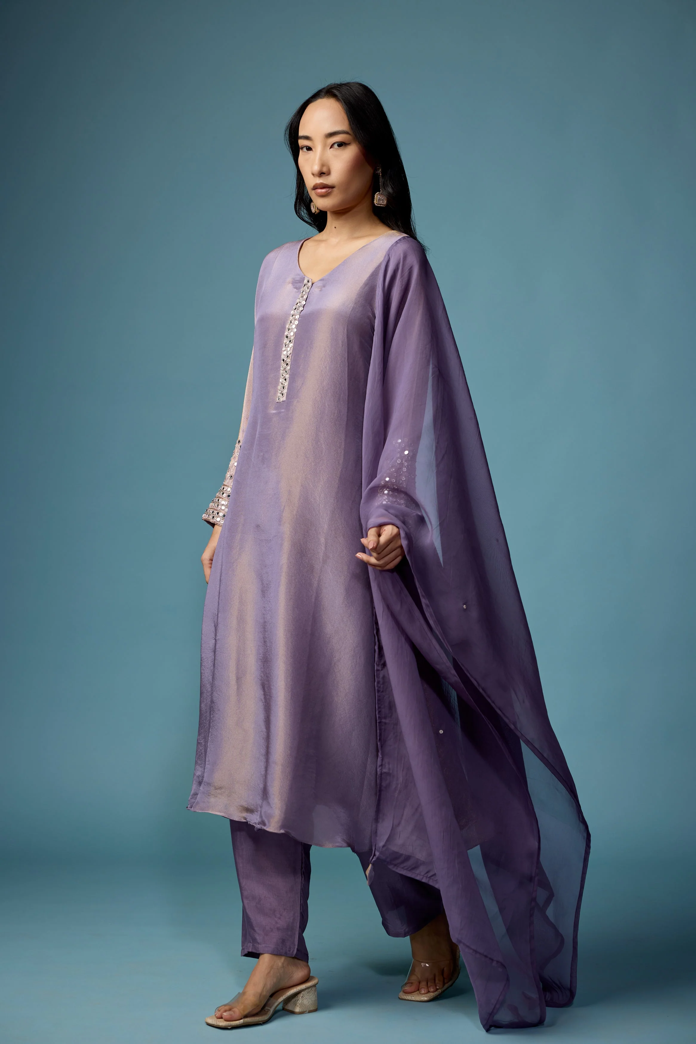 Mauve Glow Embellished Shimmer Tissue Silk Pant Set - Image 5