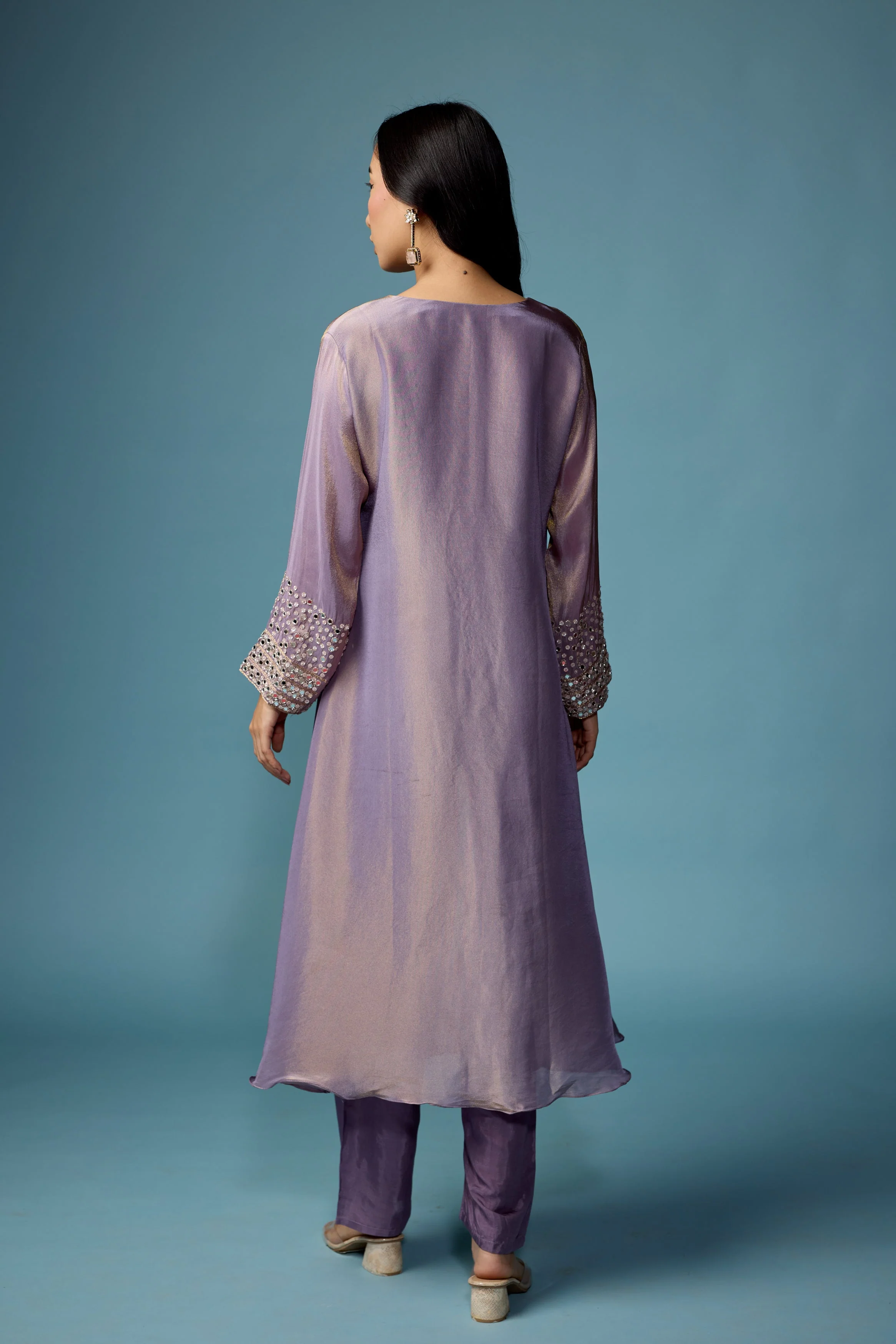 Mauve Glow Embellished Shimmer Tissue Silk Pant Set - Image 8
