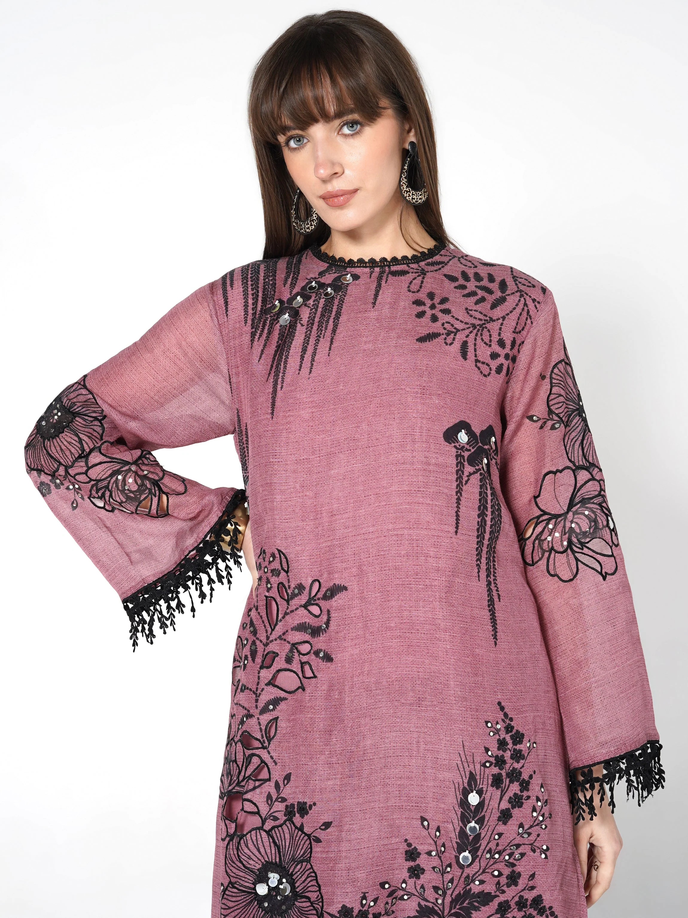Mauve Onyx Printed Linen Silk Co-Ord Set - Image 2