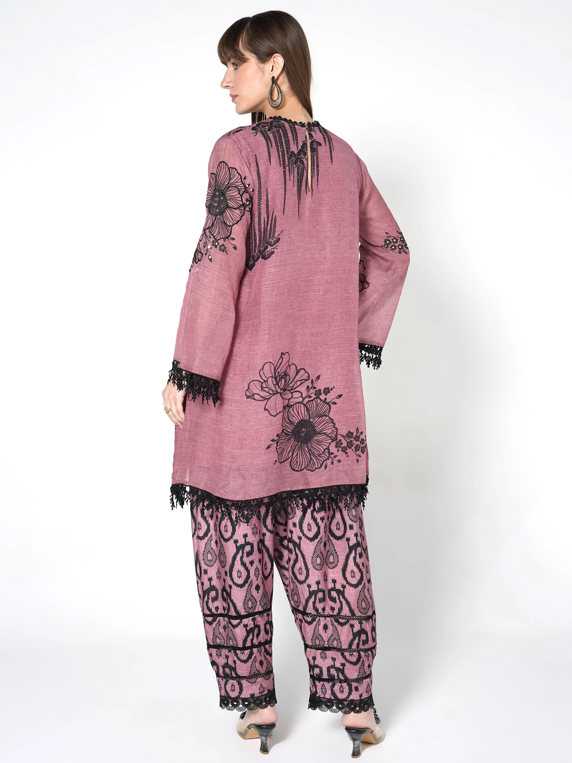 Mauve Onyx Printed Linen Silk Co-Ord Set - Image 6