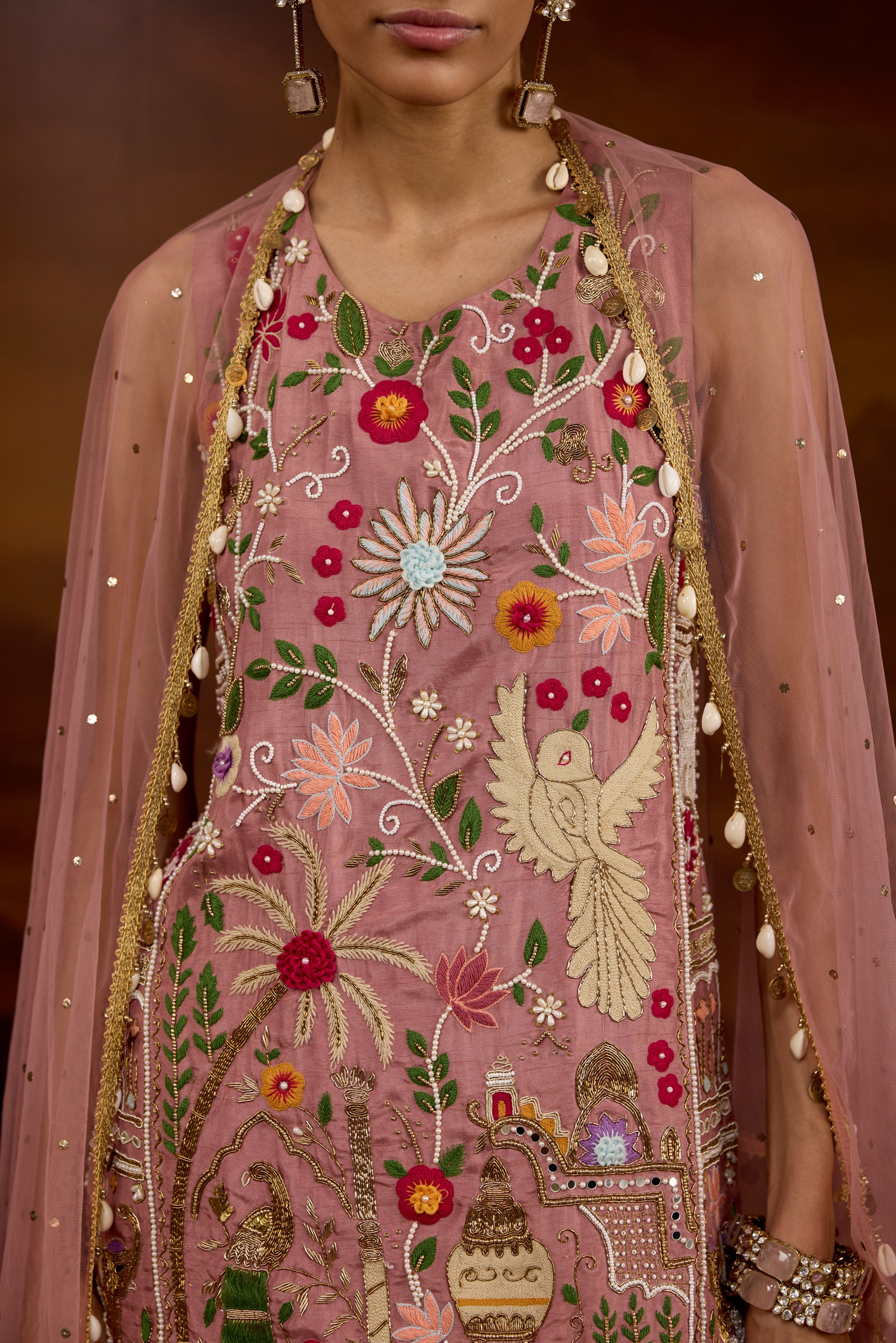 Mauve Pink Embellished Shimmer Tissue Silk Palazzo Set - Image 2