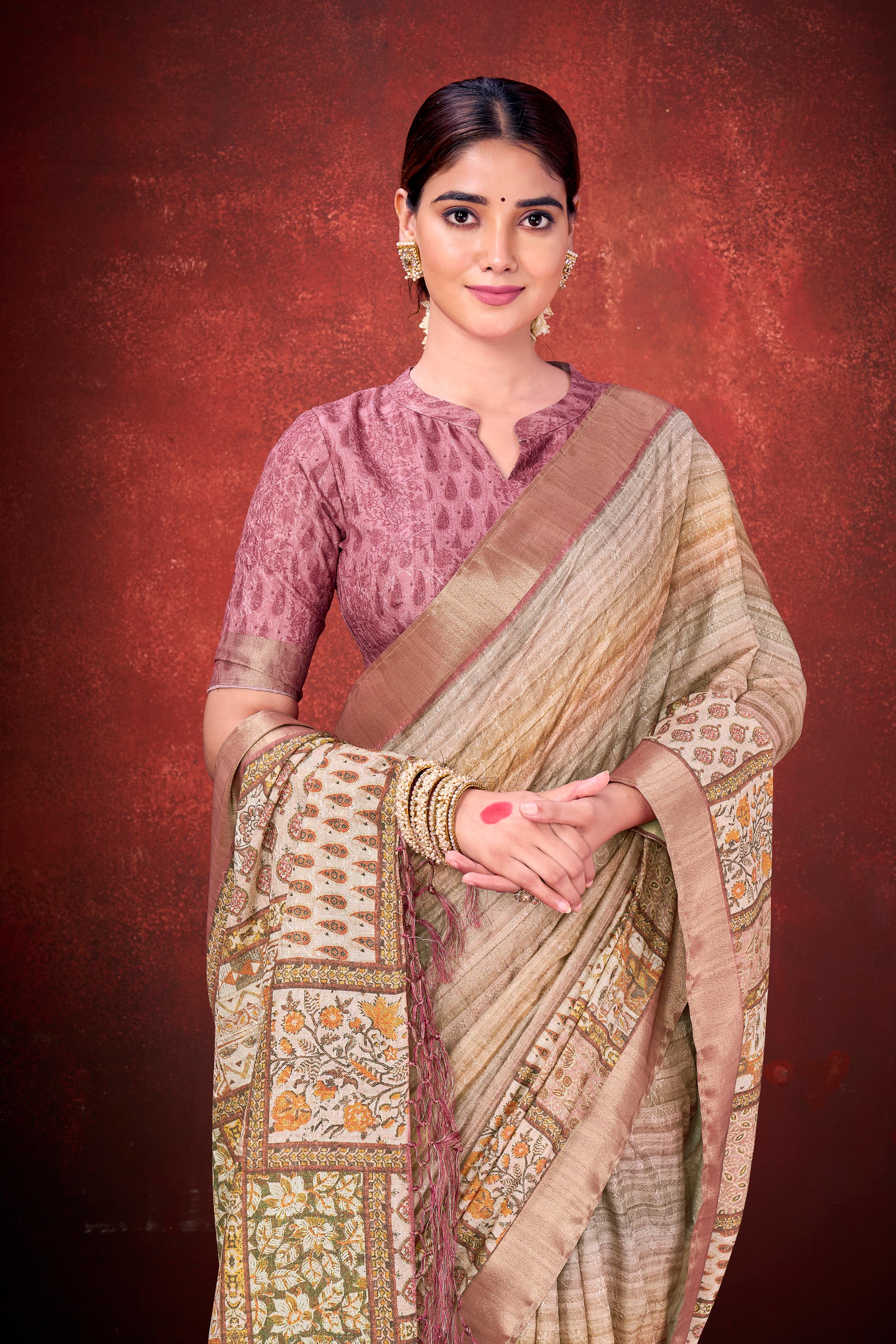 Mauve Pink Spun Silk Printed Saree - Image 2