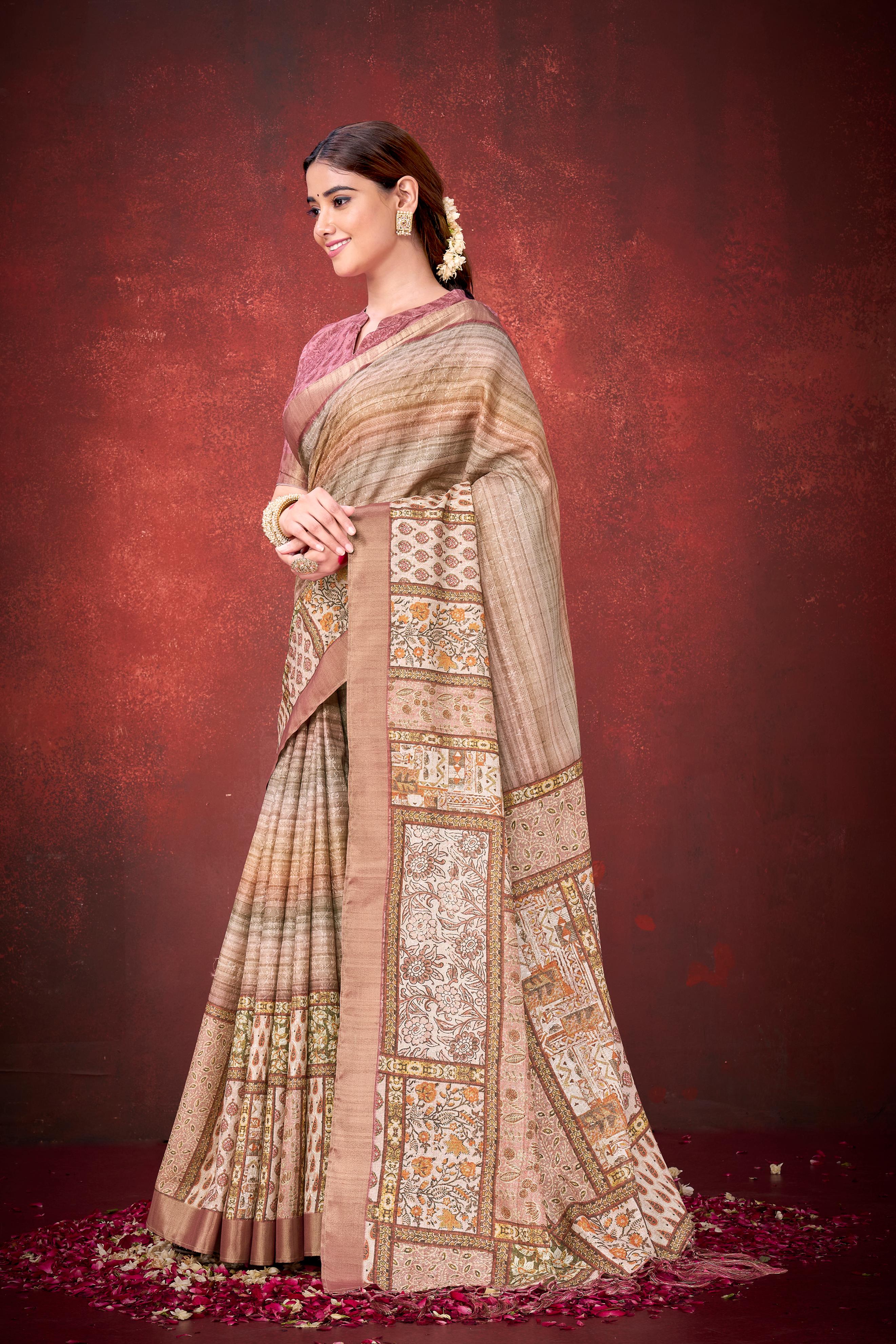 Mauve Pink Spun Silk Printed Saree - Image 3