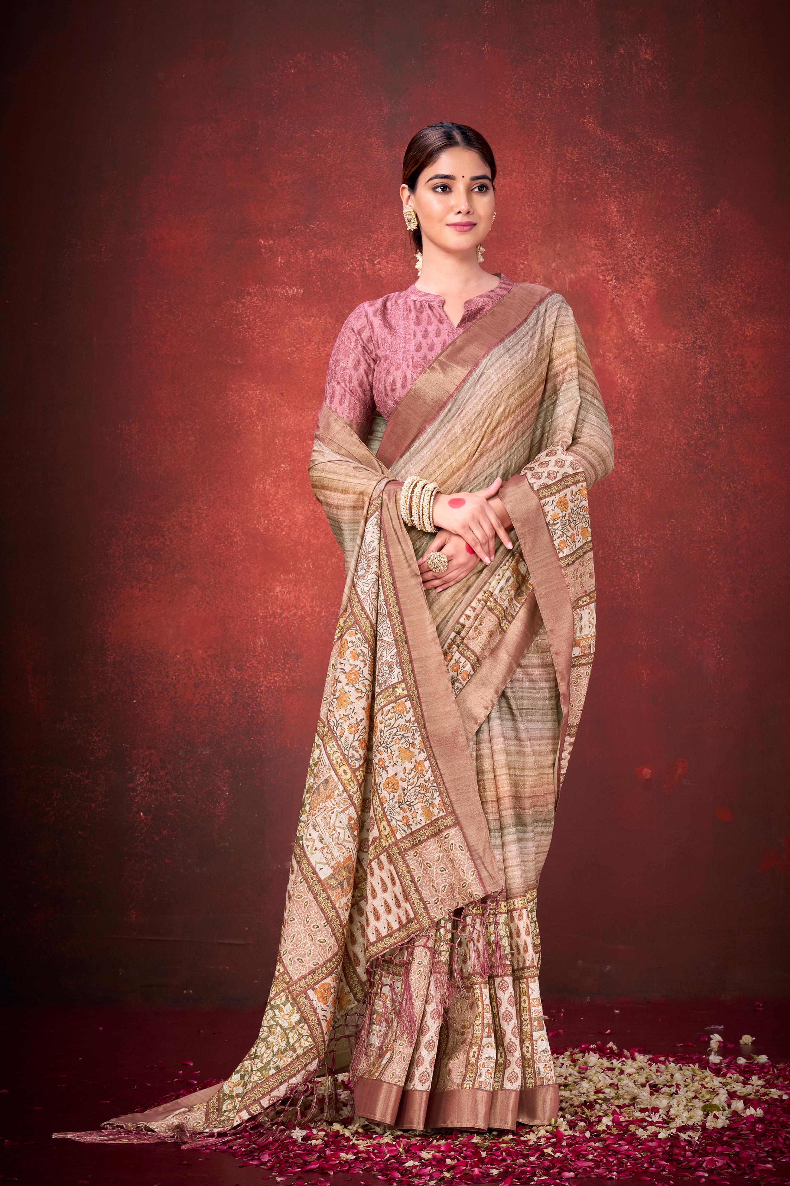 Mauve Pink Spun Silk Printed Saree - Image 4