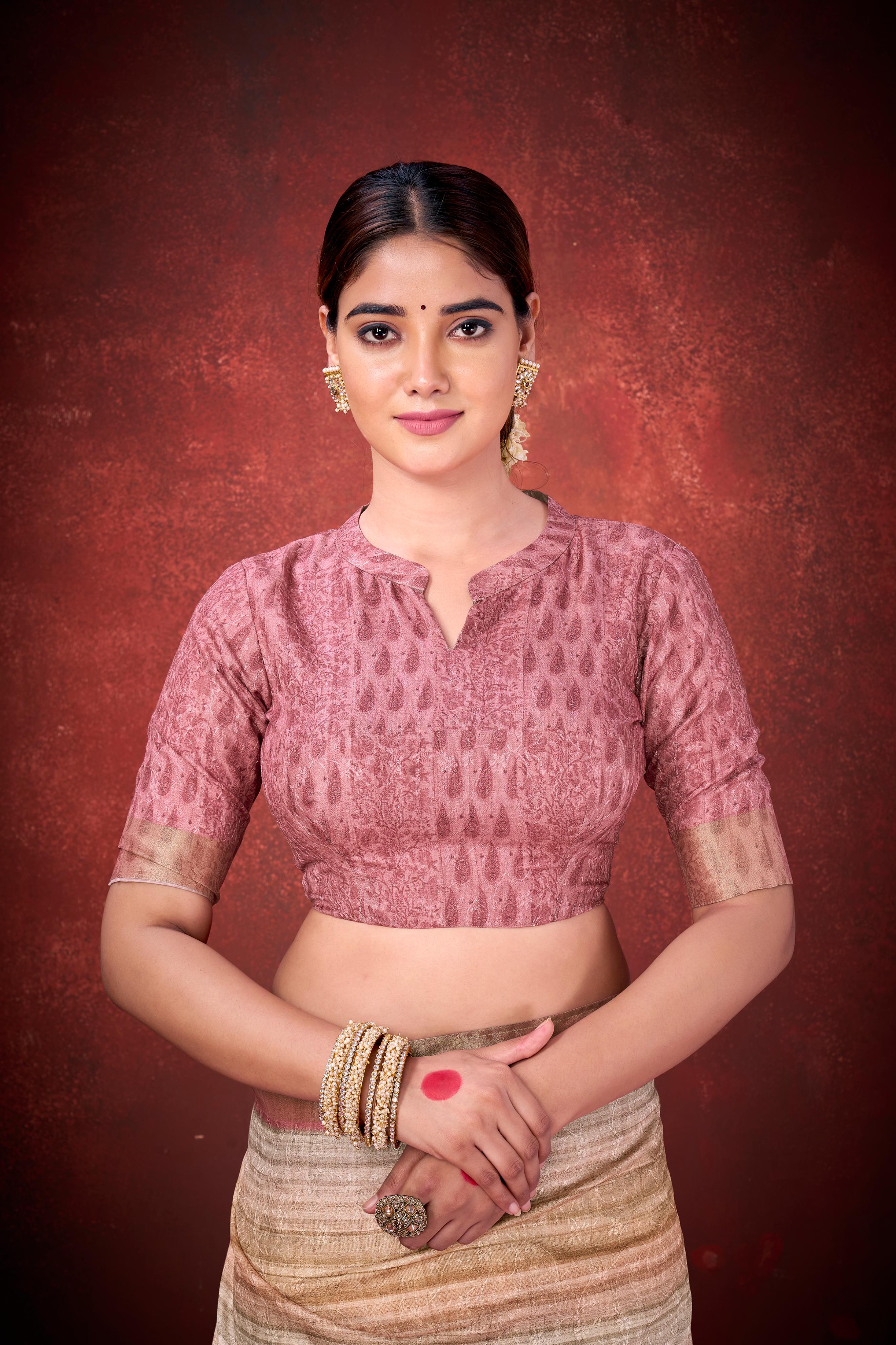 Mauve Pink Spun Silk Printed Saree - Image 5