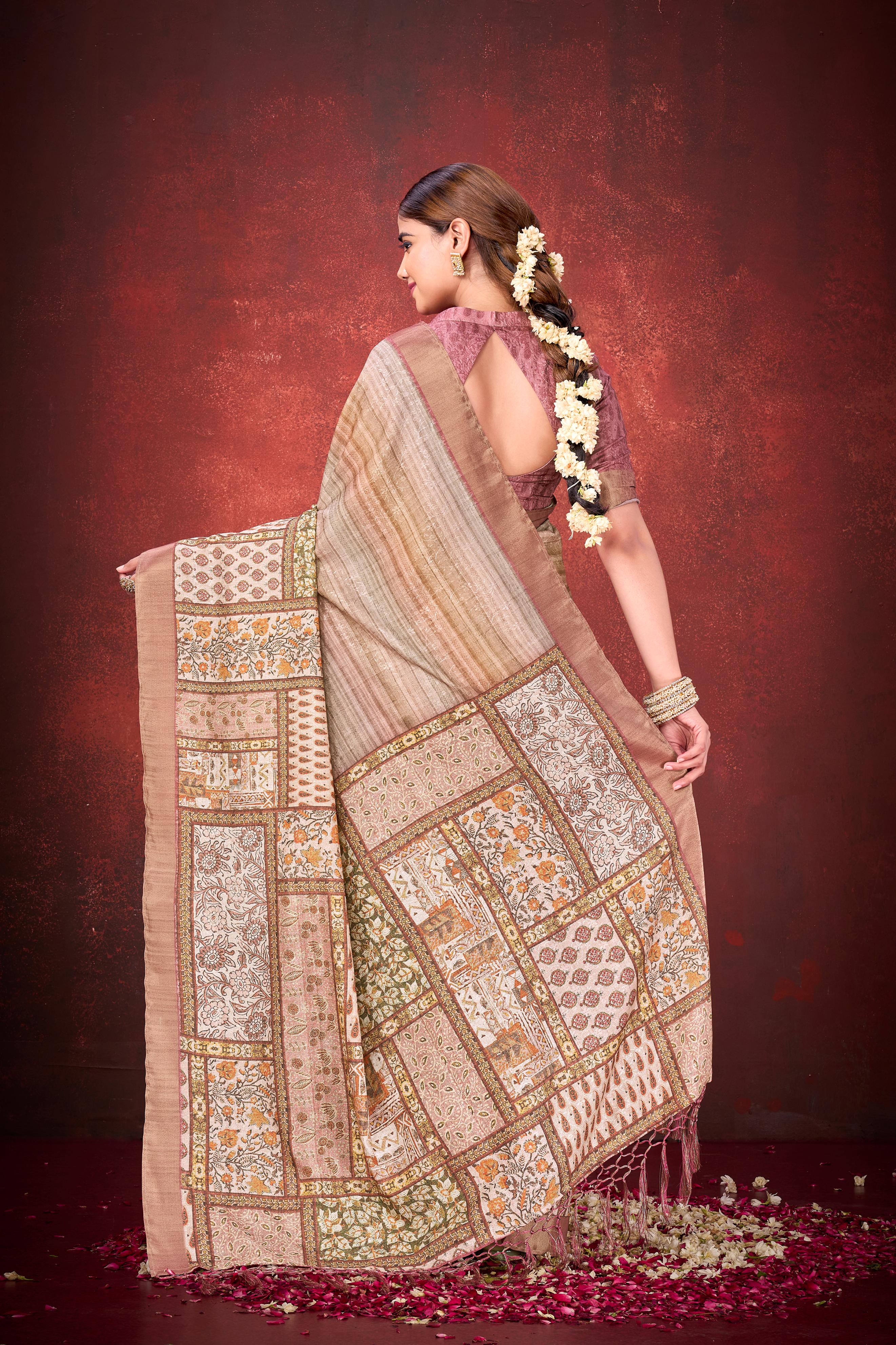 Mauve Pink Spun Silk Printed Saree - Image 6