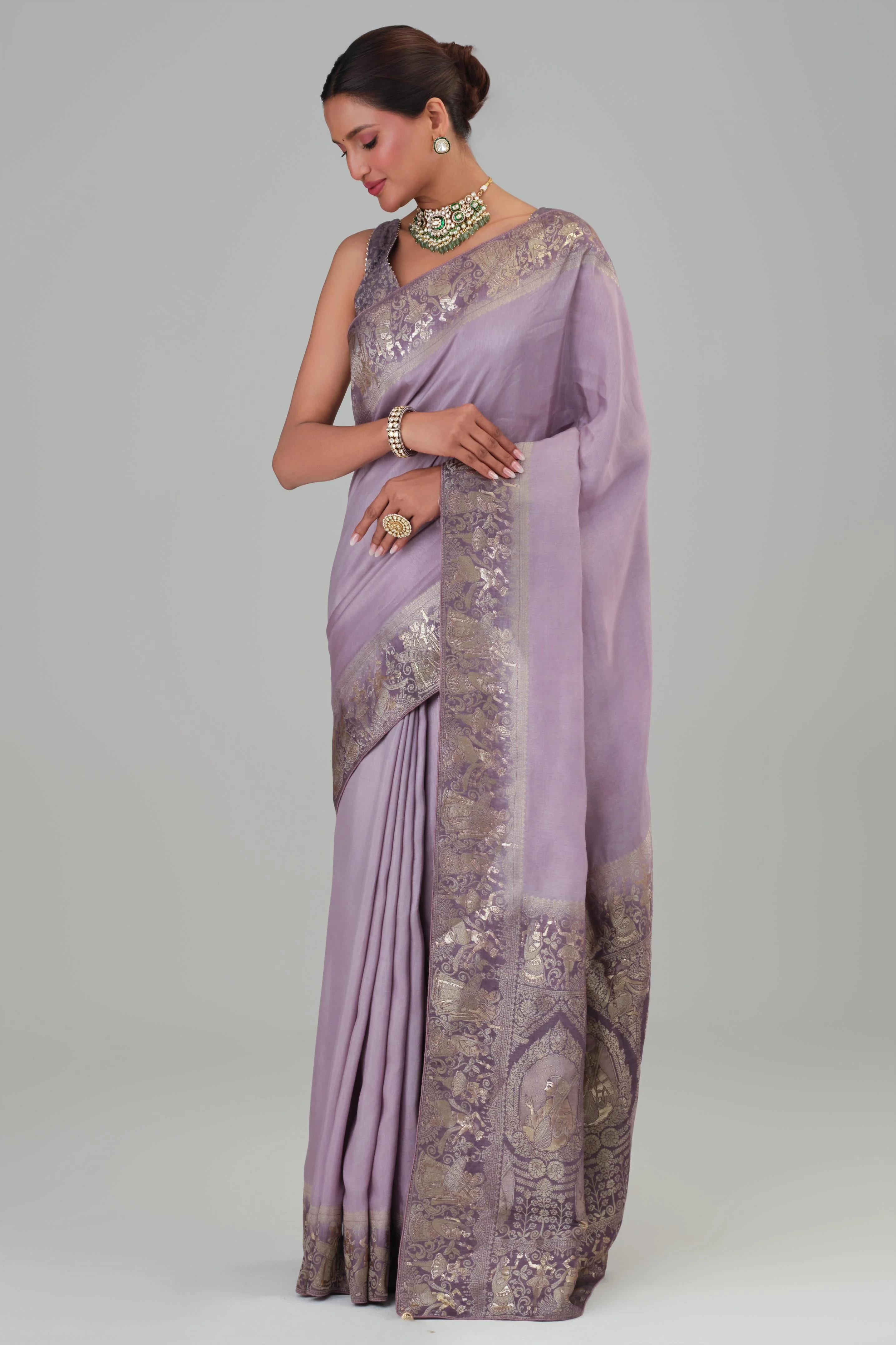 Mauve Zari Woven Dola Silk Saree - Image 3