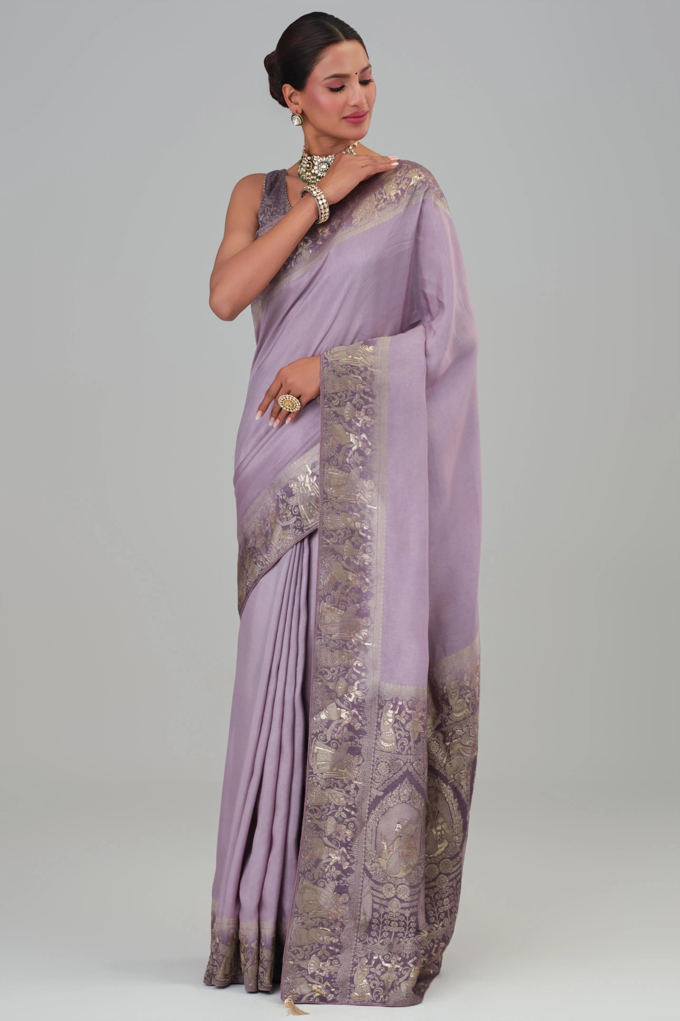 Mauve Zari Woven Dola Silk Saree - Image 4