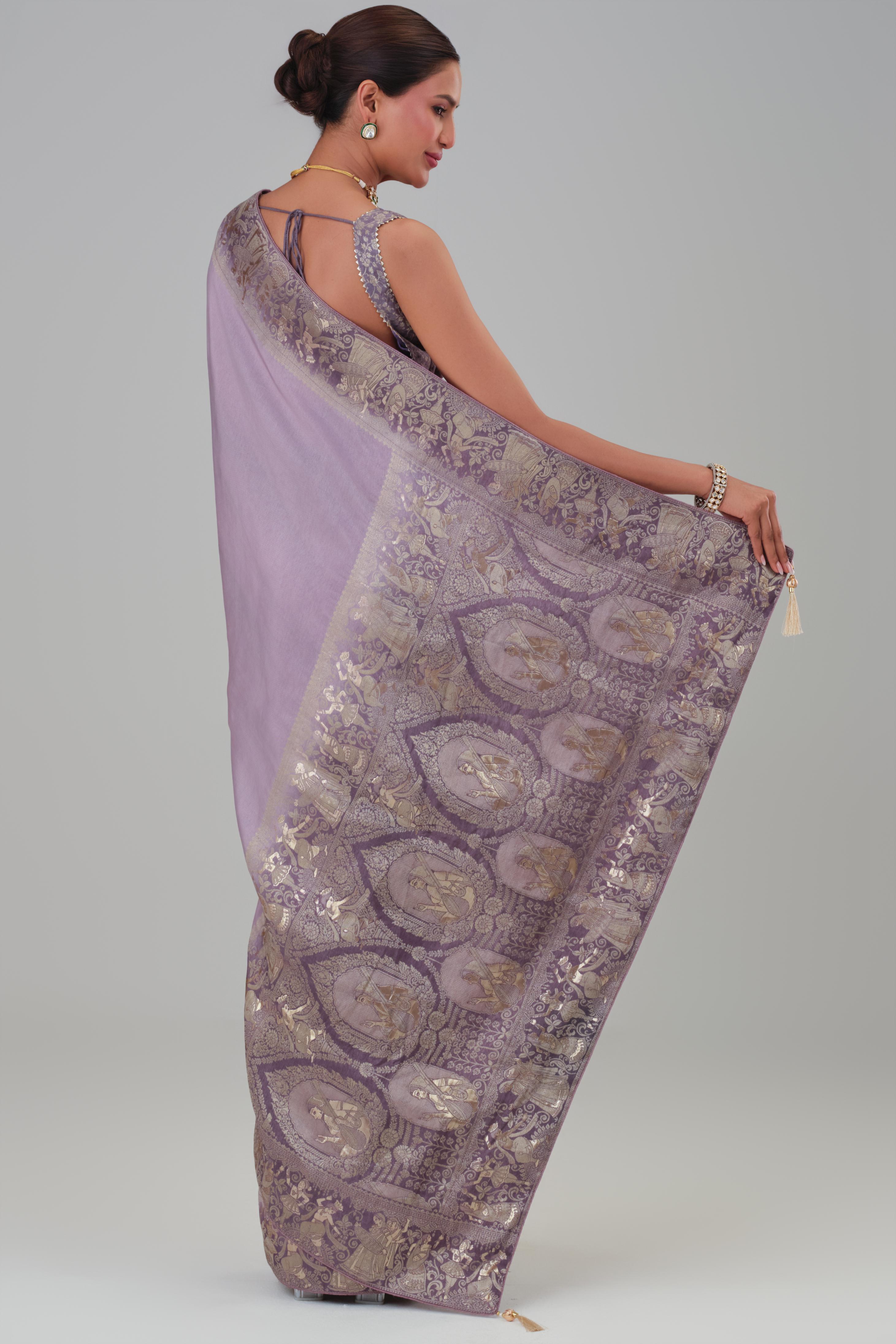 Mauve Zari Woven Dola Silk Saree - Image 5