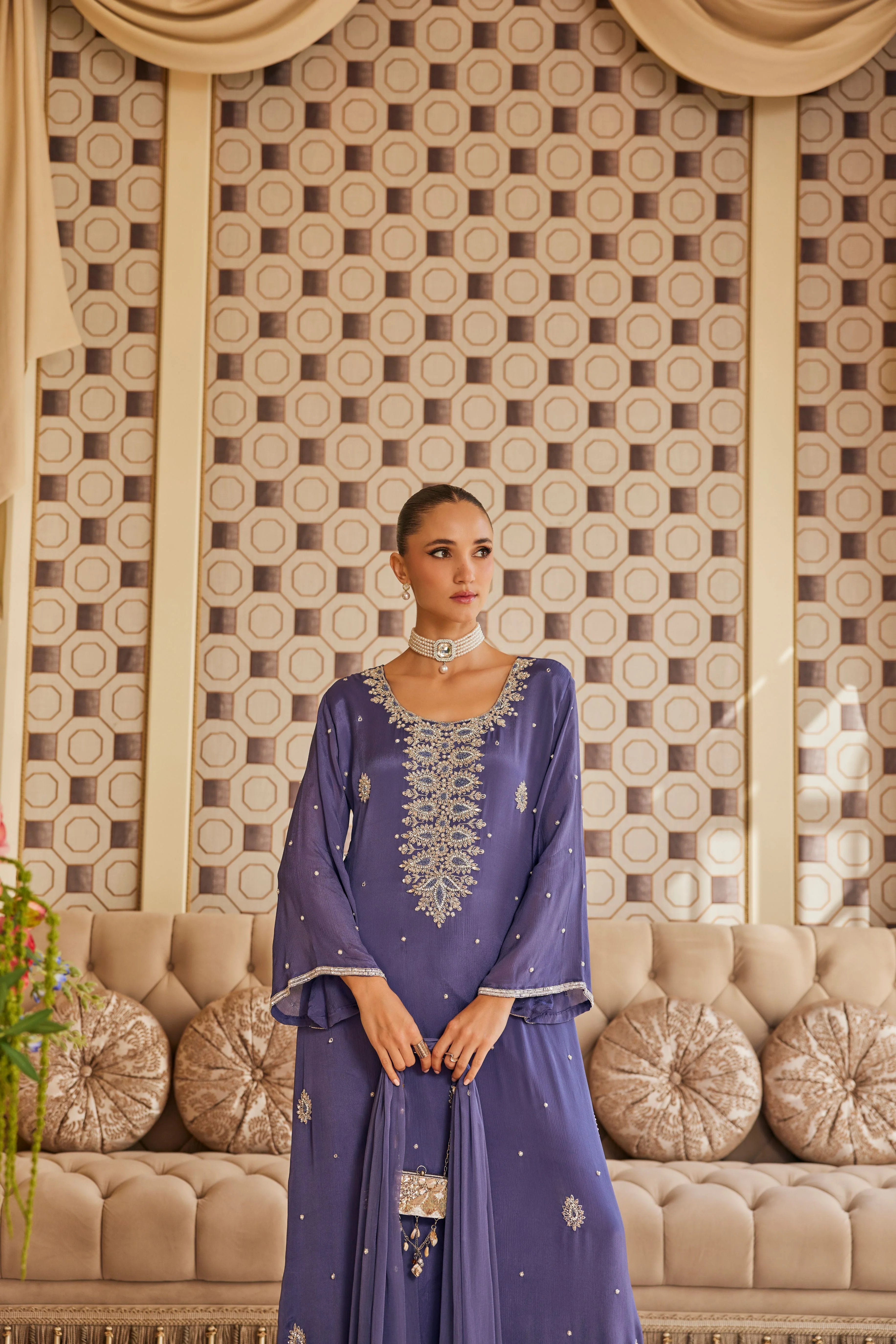 Meher Midnight Embellished Crepe Silk Pant Set - Image 2