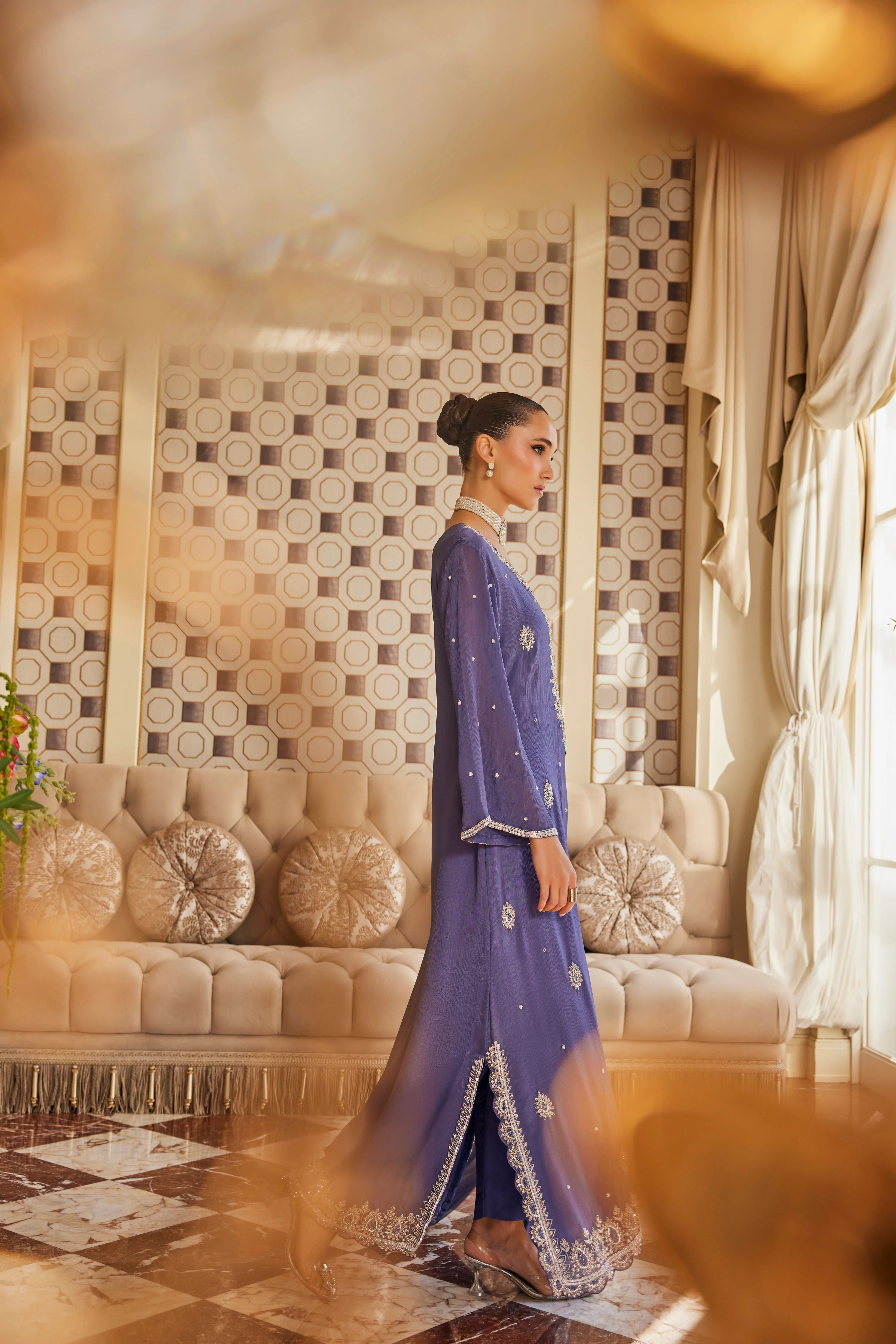 Meher Midnight Embellished Crepe Silk Pant Set - Image 3