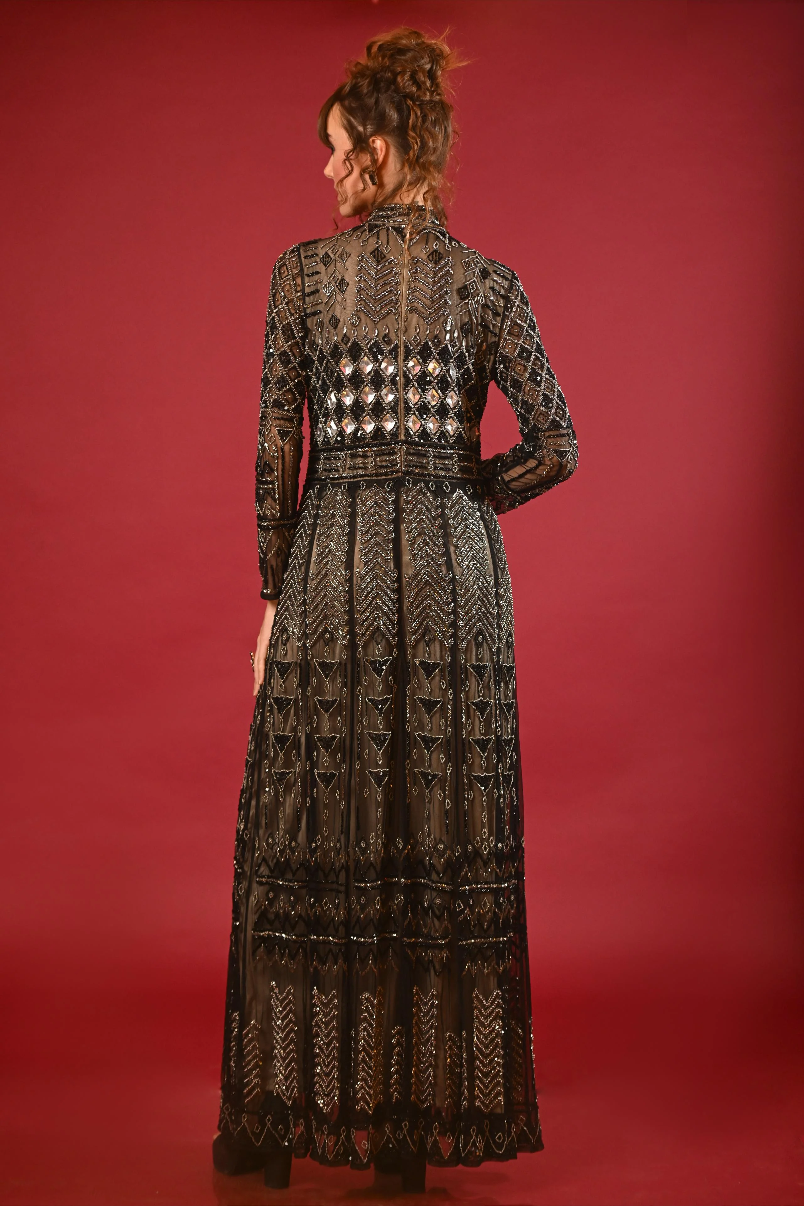Metallic Bronze Net Gown - Image 3