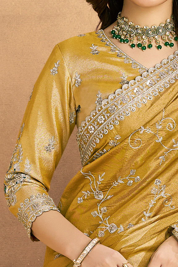 Golden Yellow Embellished Kanjivaram Zari Silk Saree - Image 2