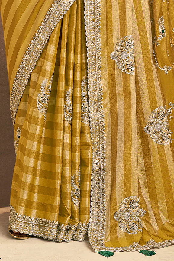 Golden Yellow Embellished Kanjivaram Zari Silk Saree - Image 4