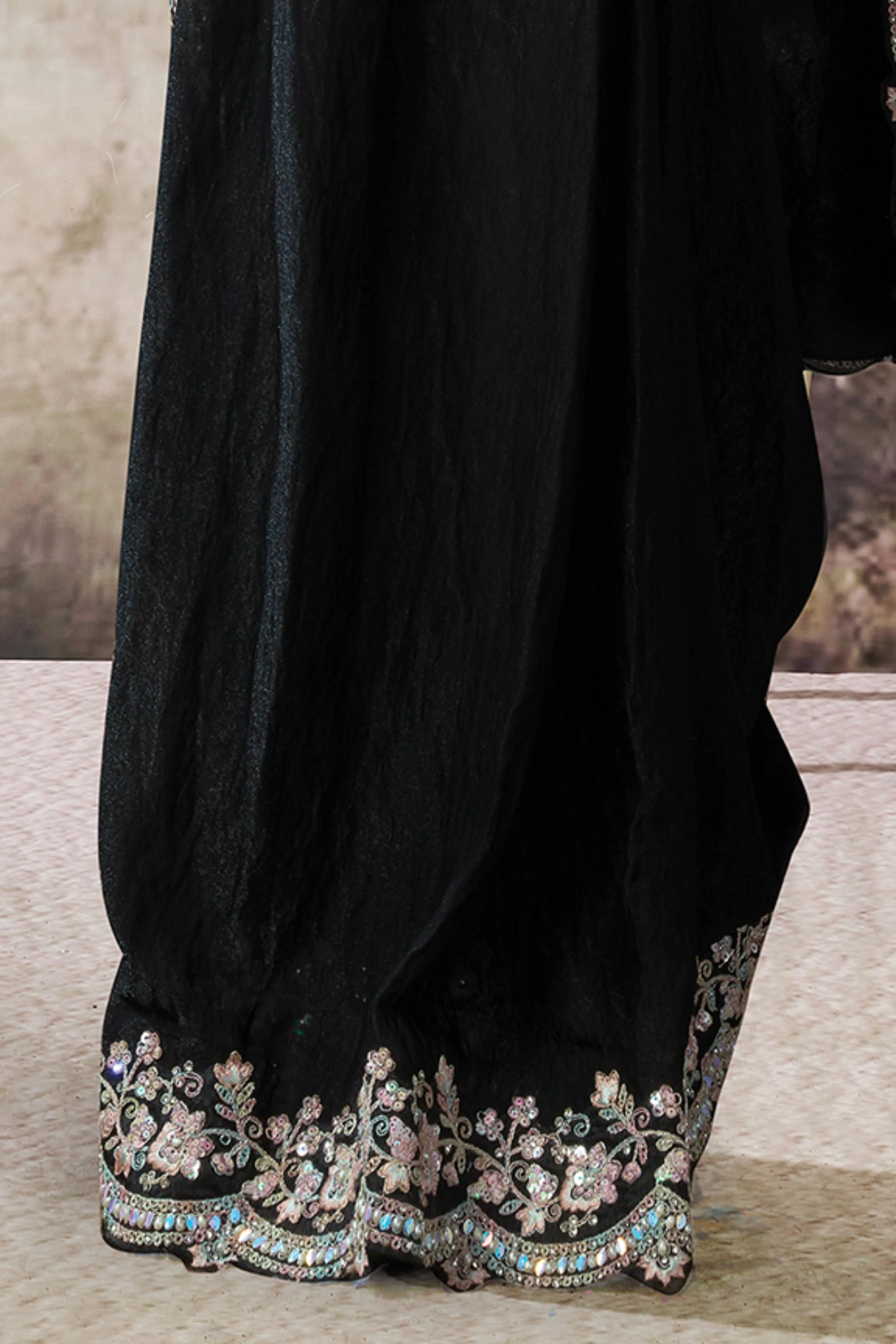 Midnight Onyx Embellished Satin Silk Draped Saree - Image 7