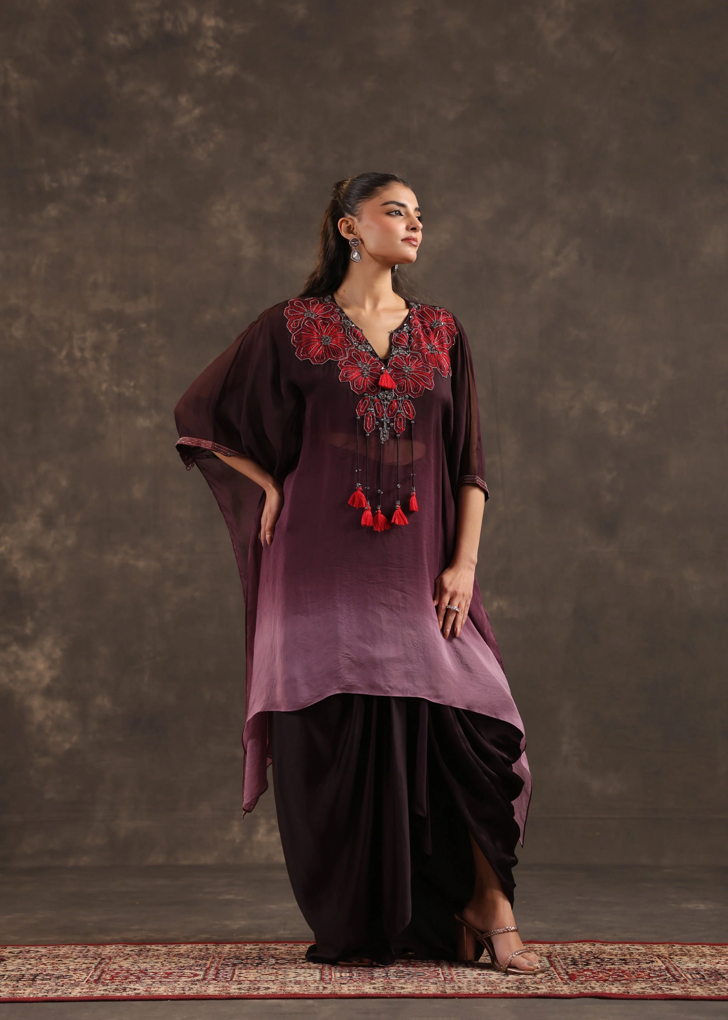 Dusk Bloom Embellished Organza Silk Skirt Set - Image 3