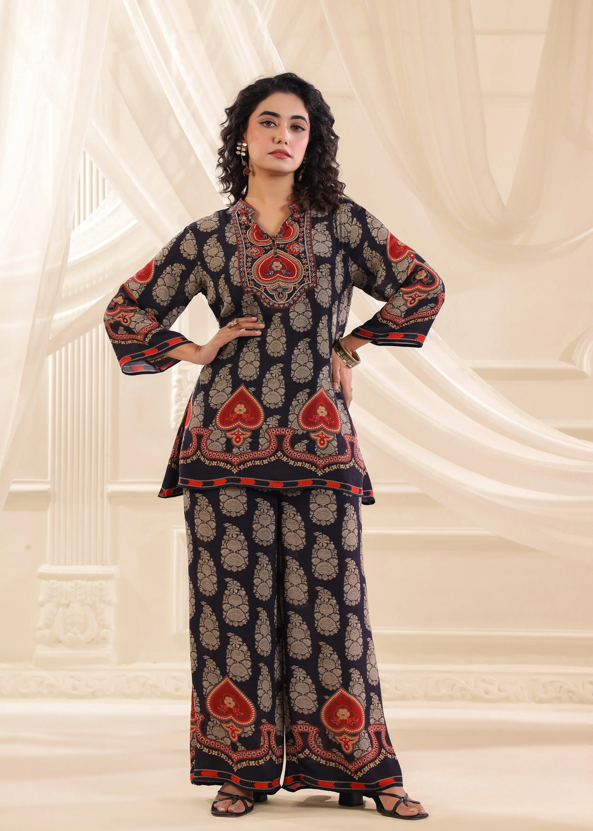 Midnight Blue Embellished Crepe Silk Co-Ord Set