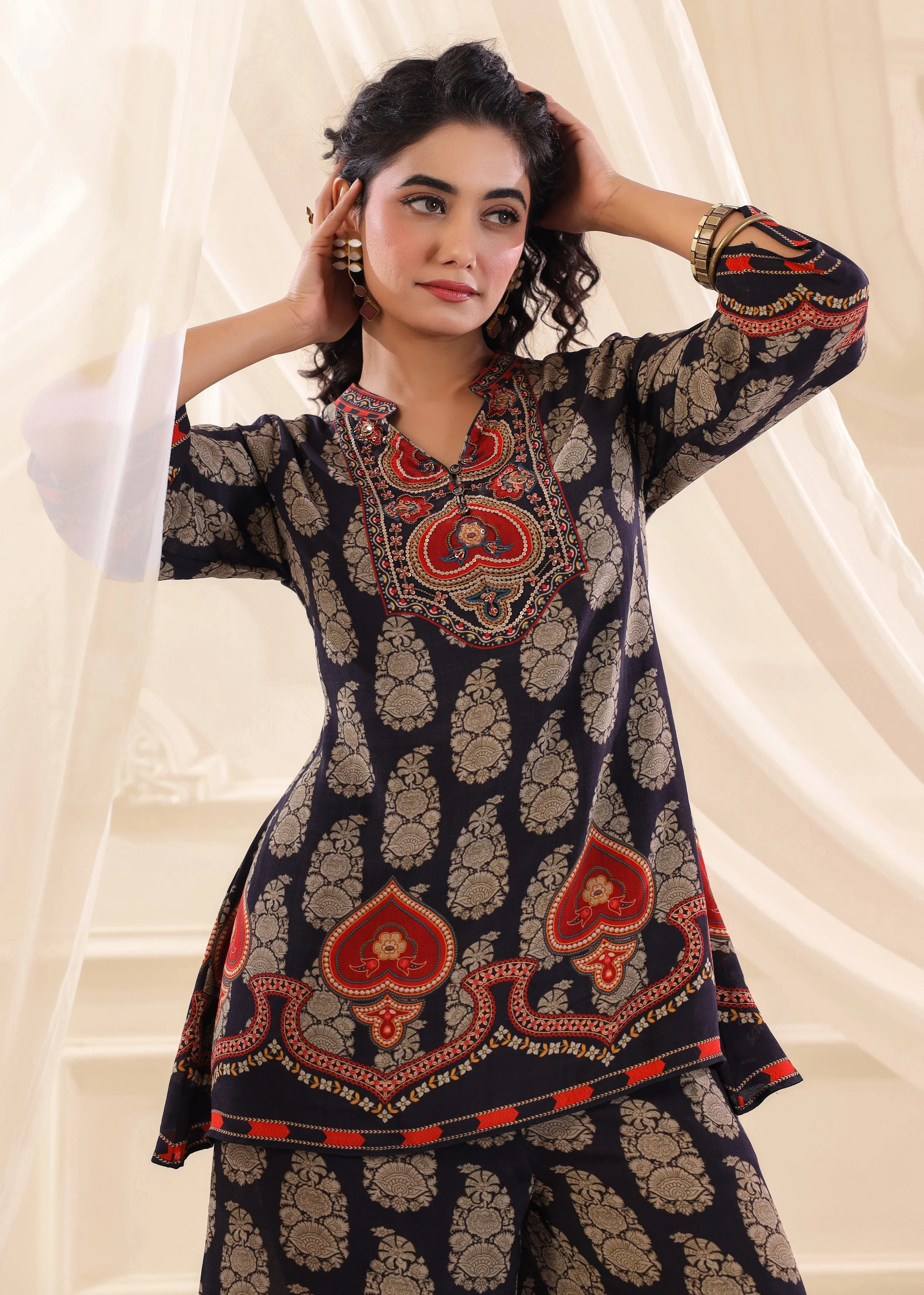 Midnight Blue Embellished Crepe Silk Co-Ord Set - Image 2