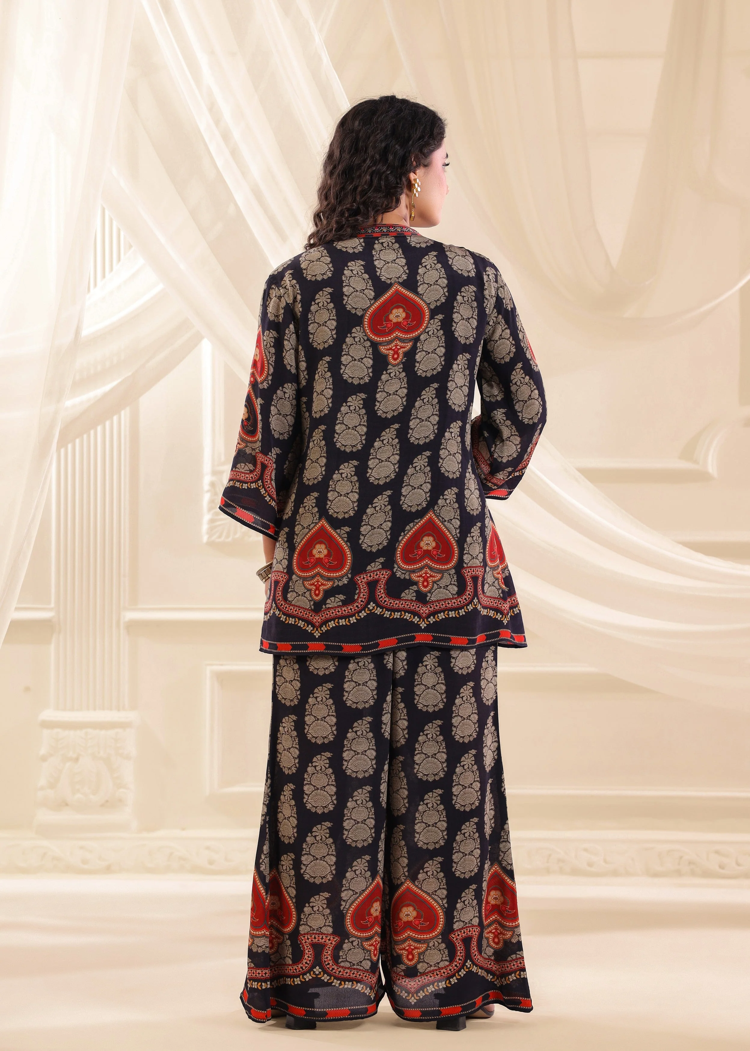 Midnight Blue Embellished Crepe Silk Co-Ord Set - Image 5
