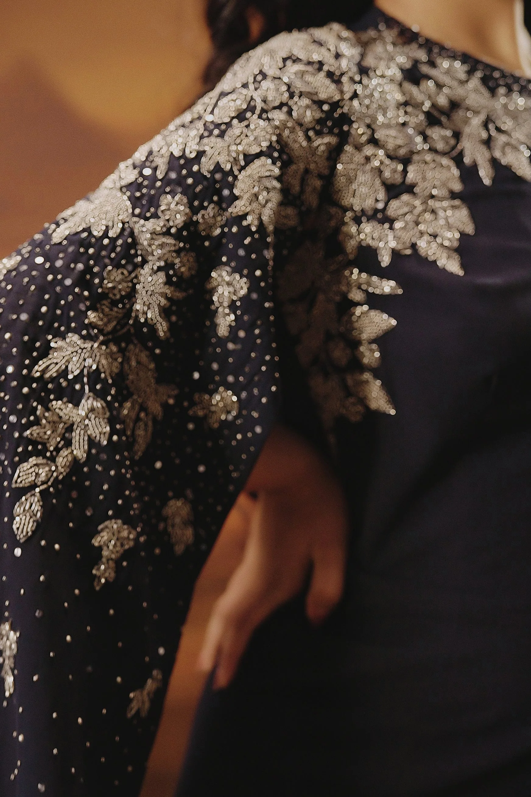 Midnight Blue Embellished Georgette Silk Gown - Image 2
