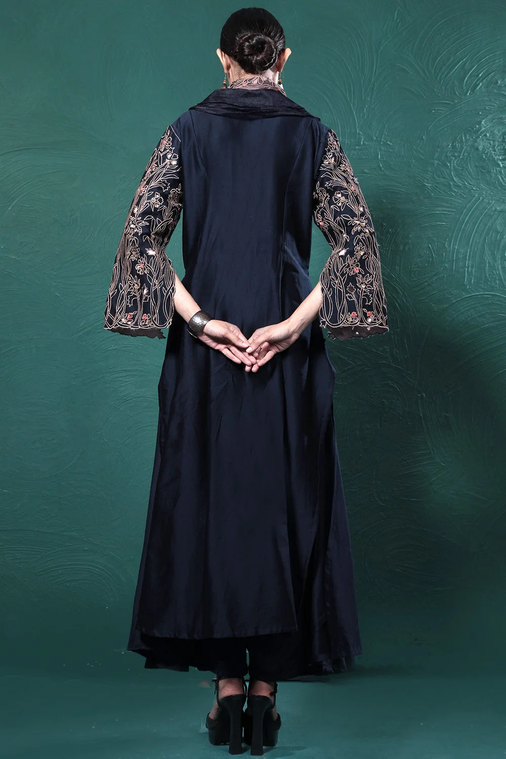 Midnight Blue Embroidered Wrap Dress - Image 3