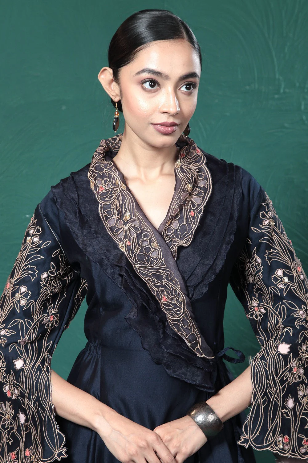 Midnight Blue Embroidered Wrap Dress - Image 5