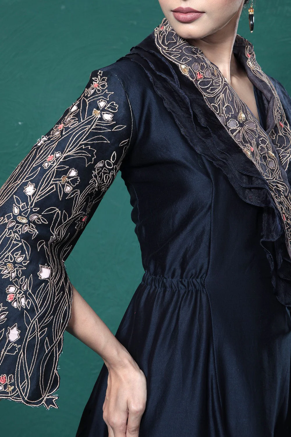 Midnight Blue Embroidered Wrap Dress - Image 6