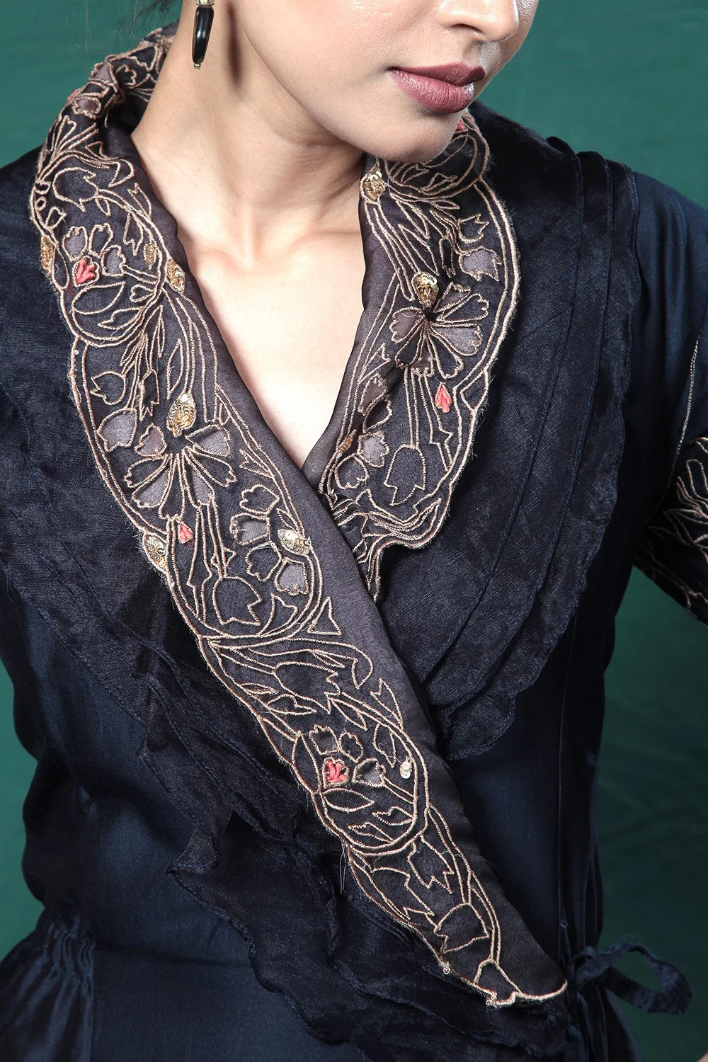 Midnight Blue Embroidered Wrap Dress - Image 7