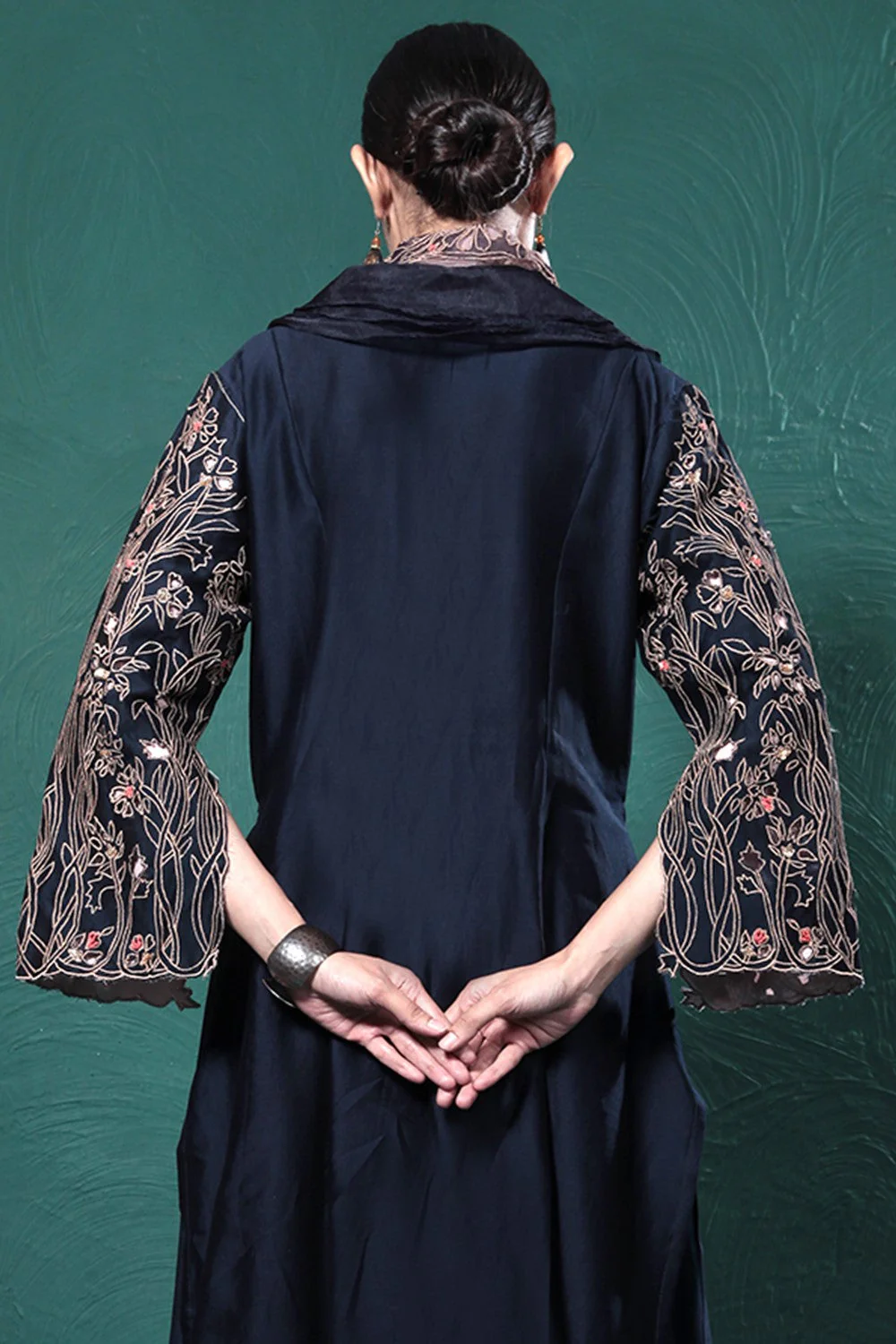 Midnight Blue Embroidered Wrap Dress - Image 8