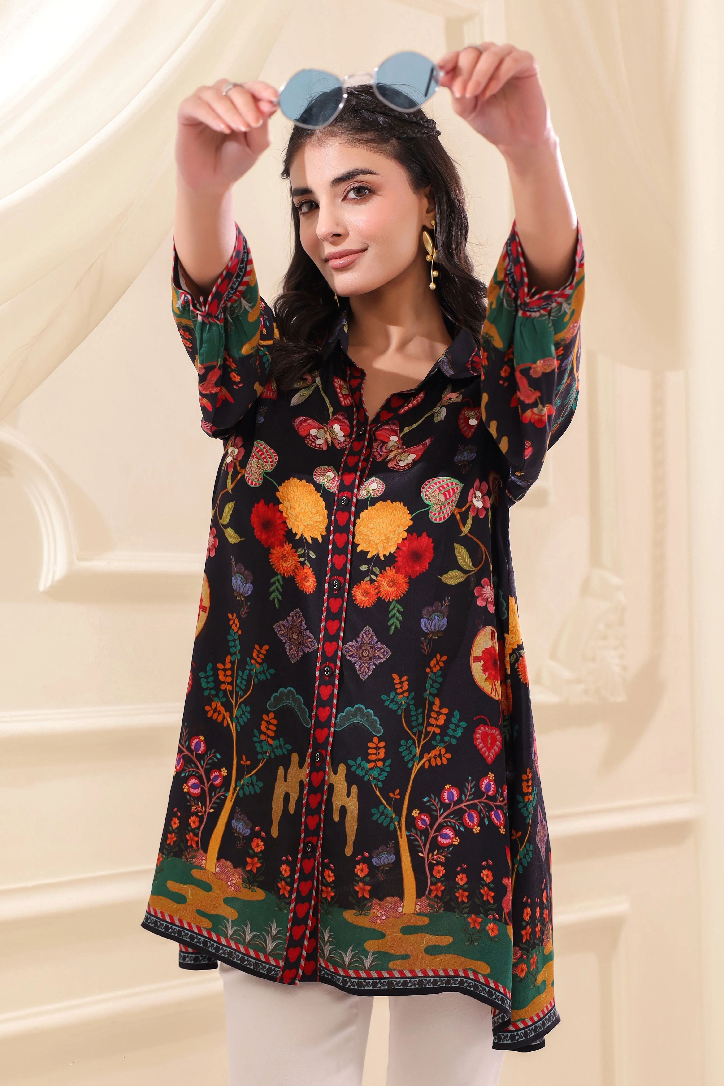 Midnight Garden Printed Crepe Silk Top - Image 4