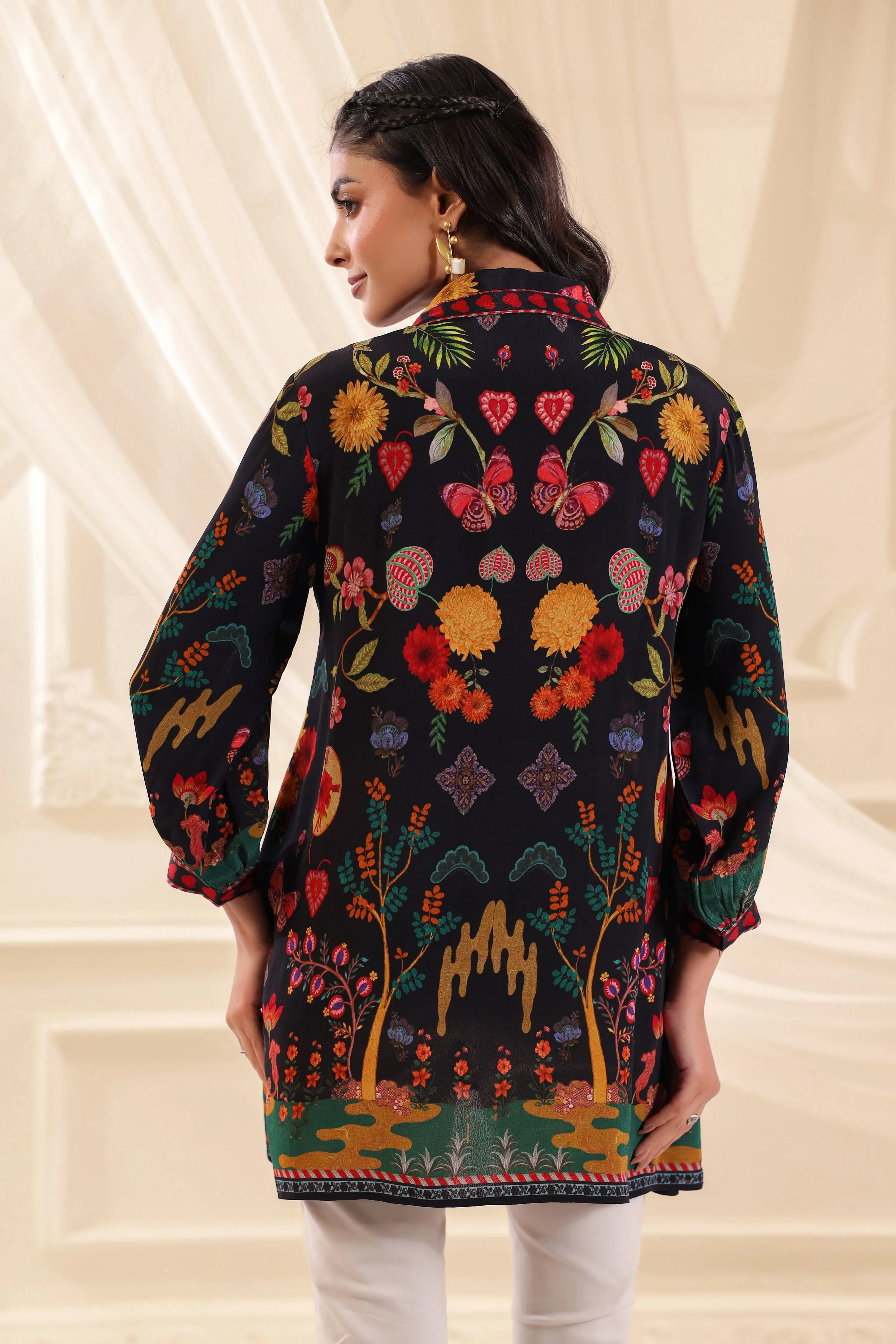 Midnight Garden Printed Crepe Silk Top - Image 5