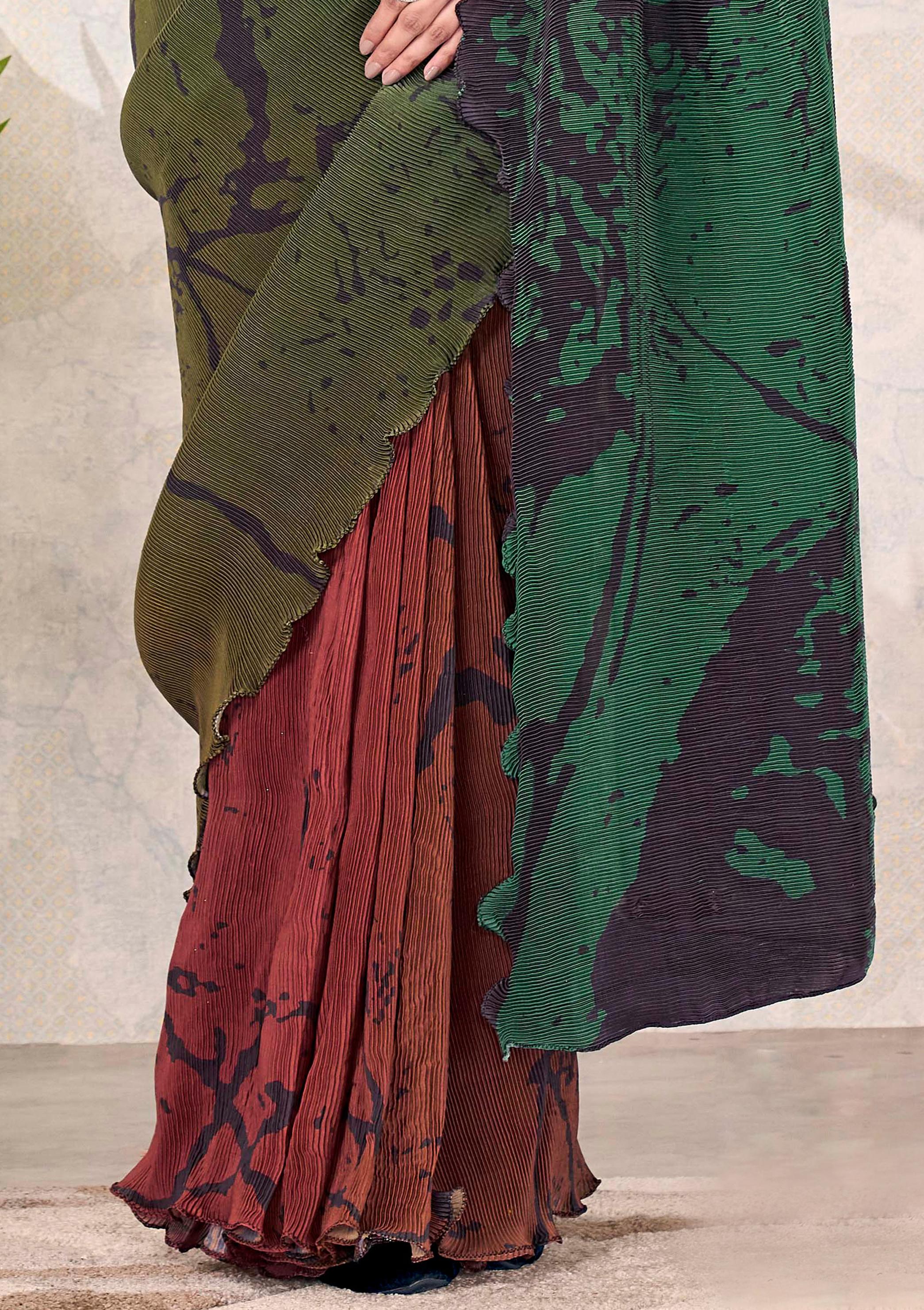 Midnight Noir Embroidered Satin Silk Saree - Image 5