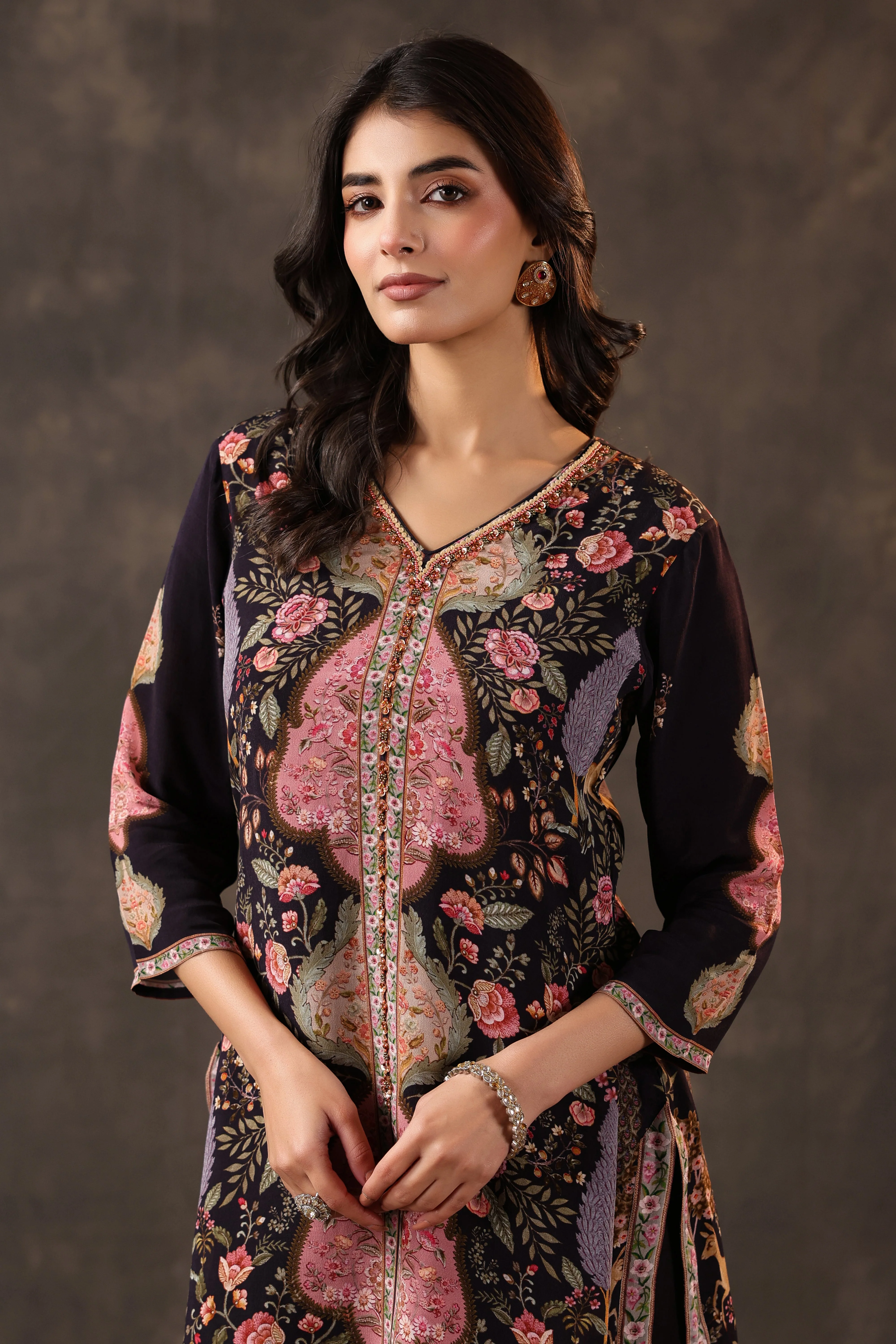 Midnight Rose Printed Crepe Silk Dhoti Set - Image 2