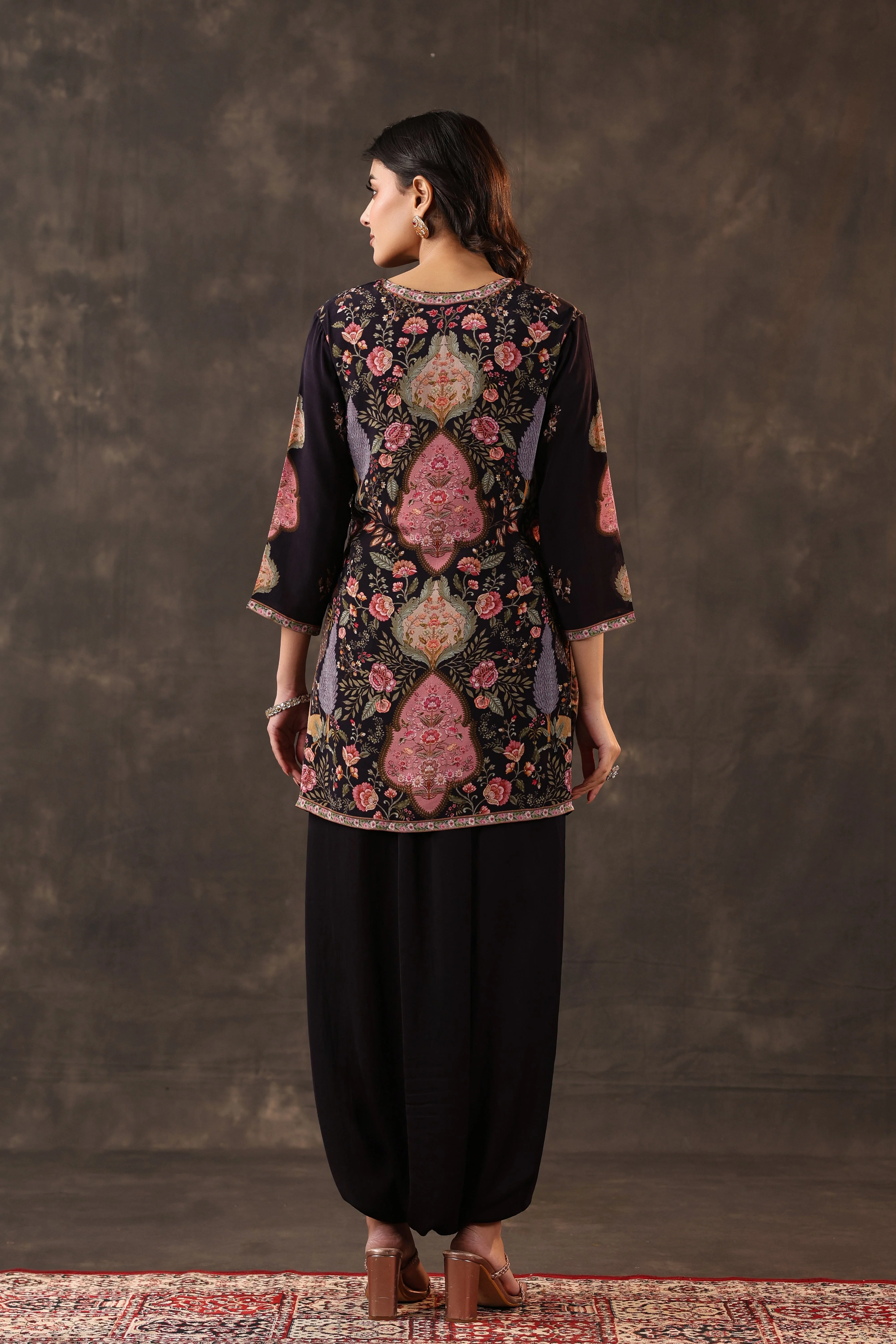 Midnight Rose Printed Crepe Silk Dhoti Set - Image 5