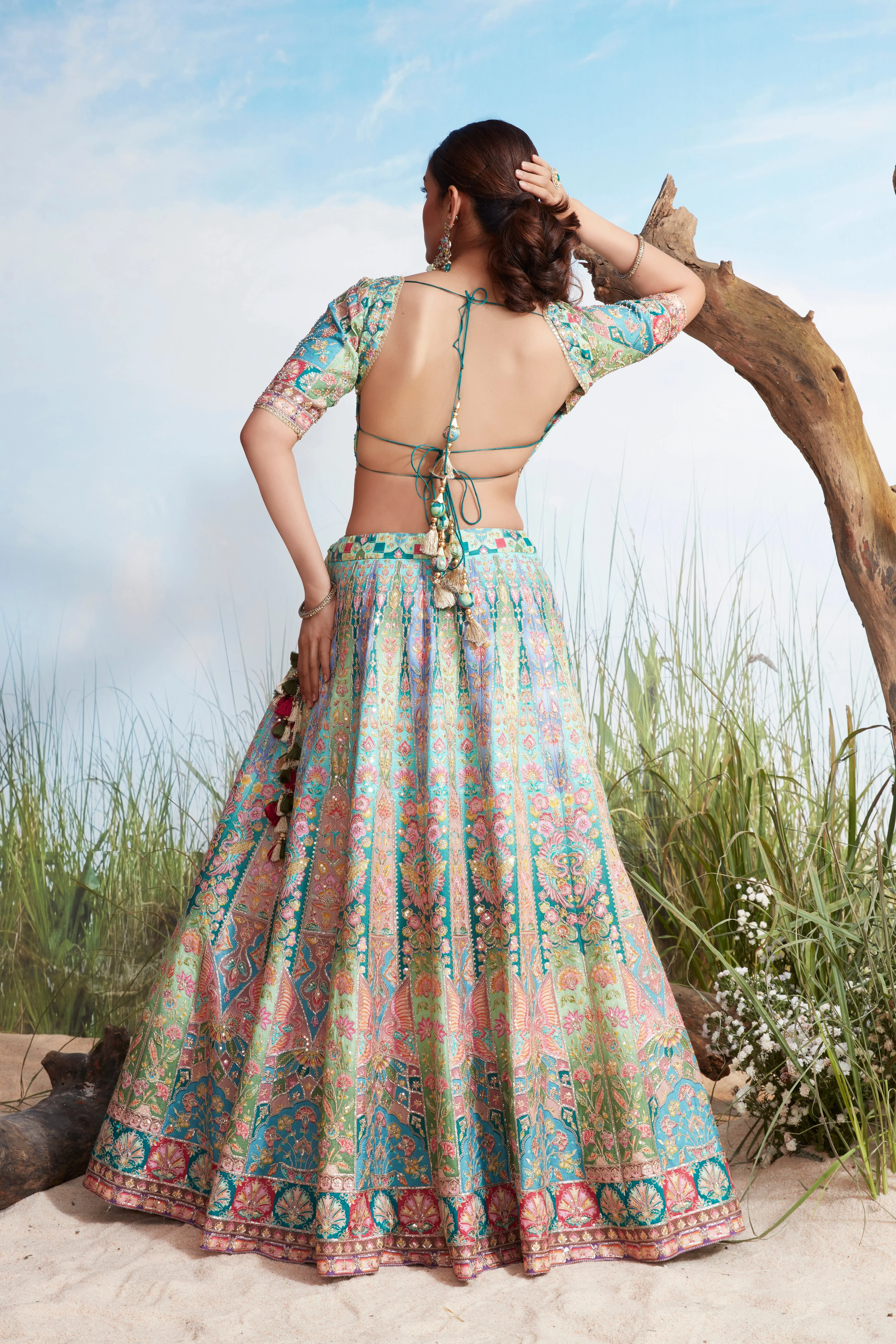 Mint Embellished Premium Silk Lehenga Set - Image 2