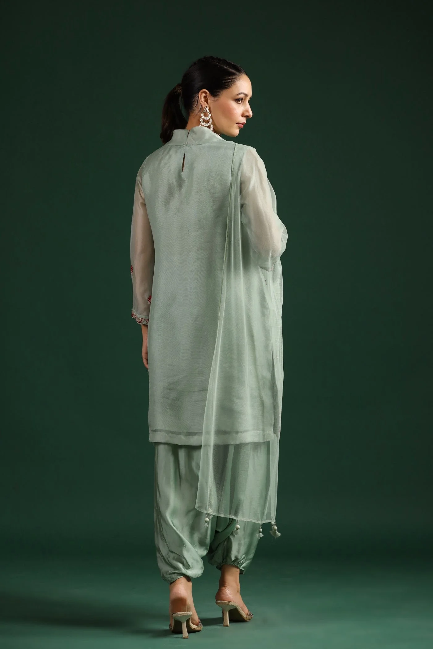 Mint Green Embellished Cowl Pants Set - Image 6