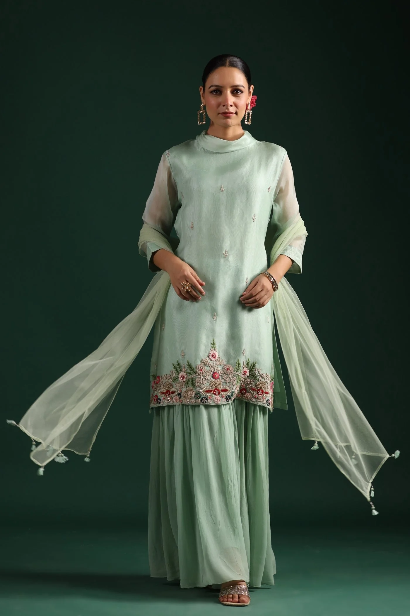 Mint Green Embroidered Sharara Set - Image 4
