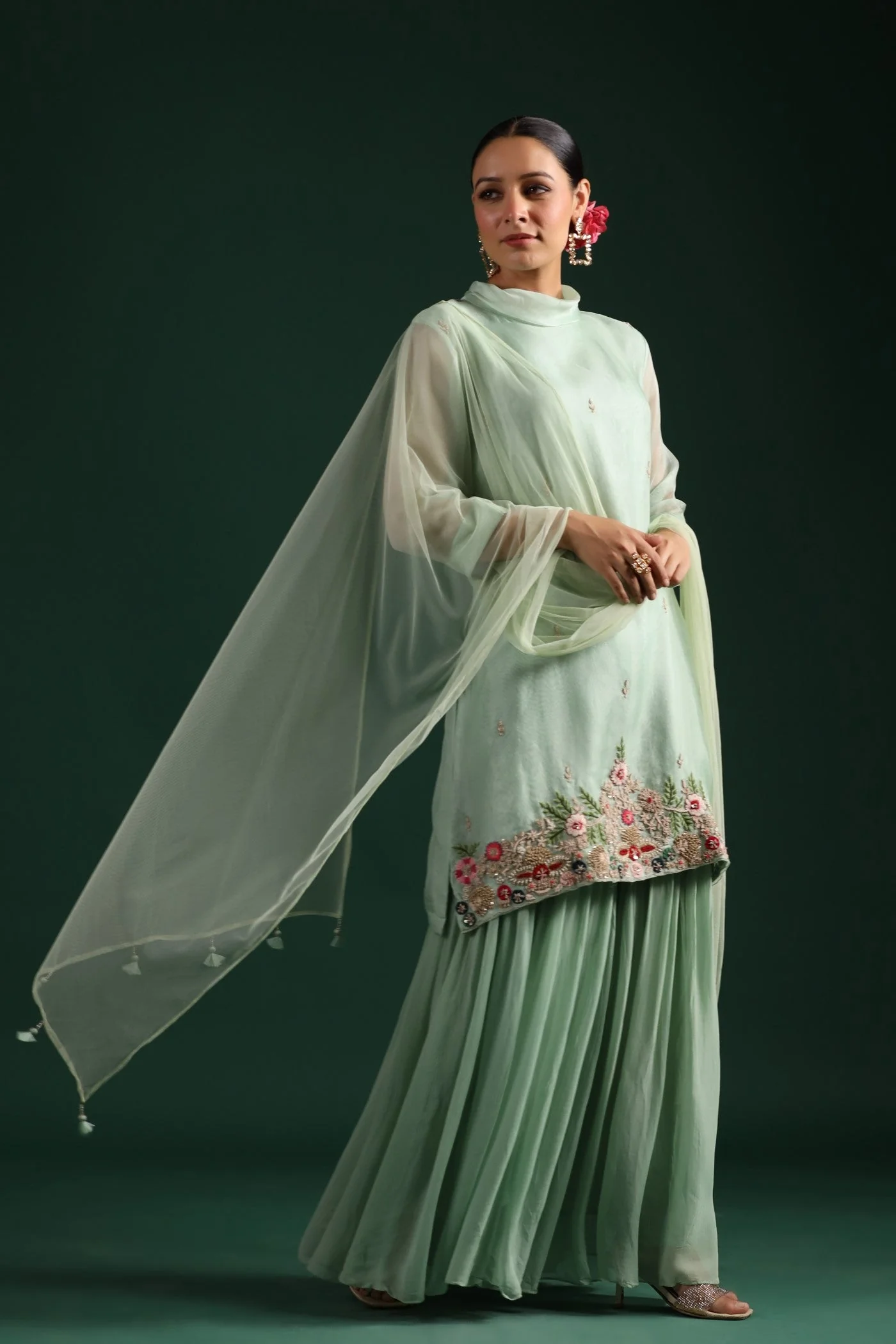 Mint Green Embroidered Sharara Set - Image 5