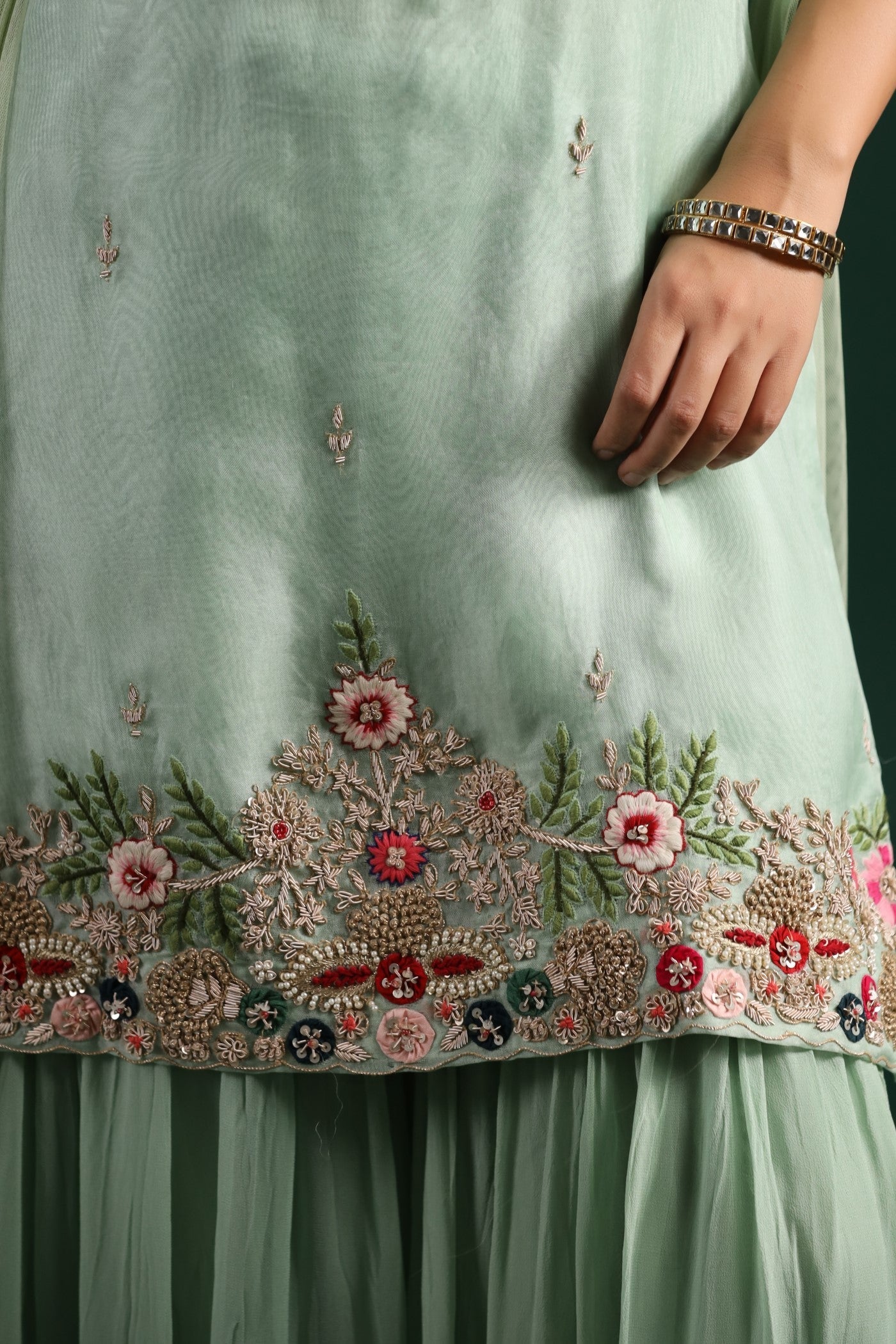 Mint Green Embroidered Sharara Set - Image 6