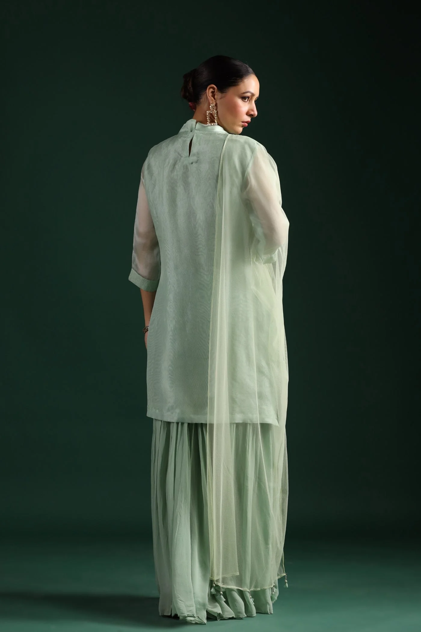 Mint Green Embroidered Sharara Set - Image 7