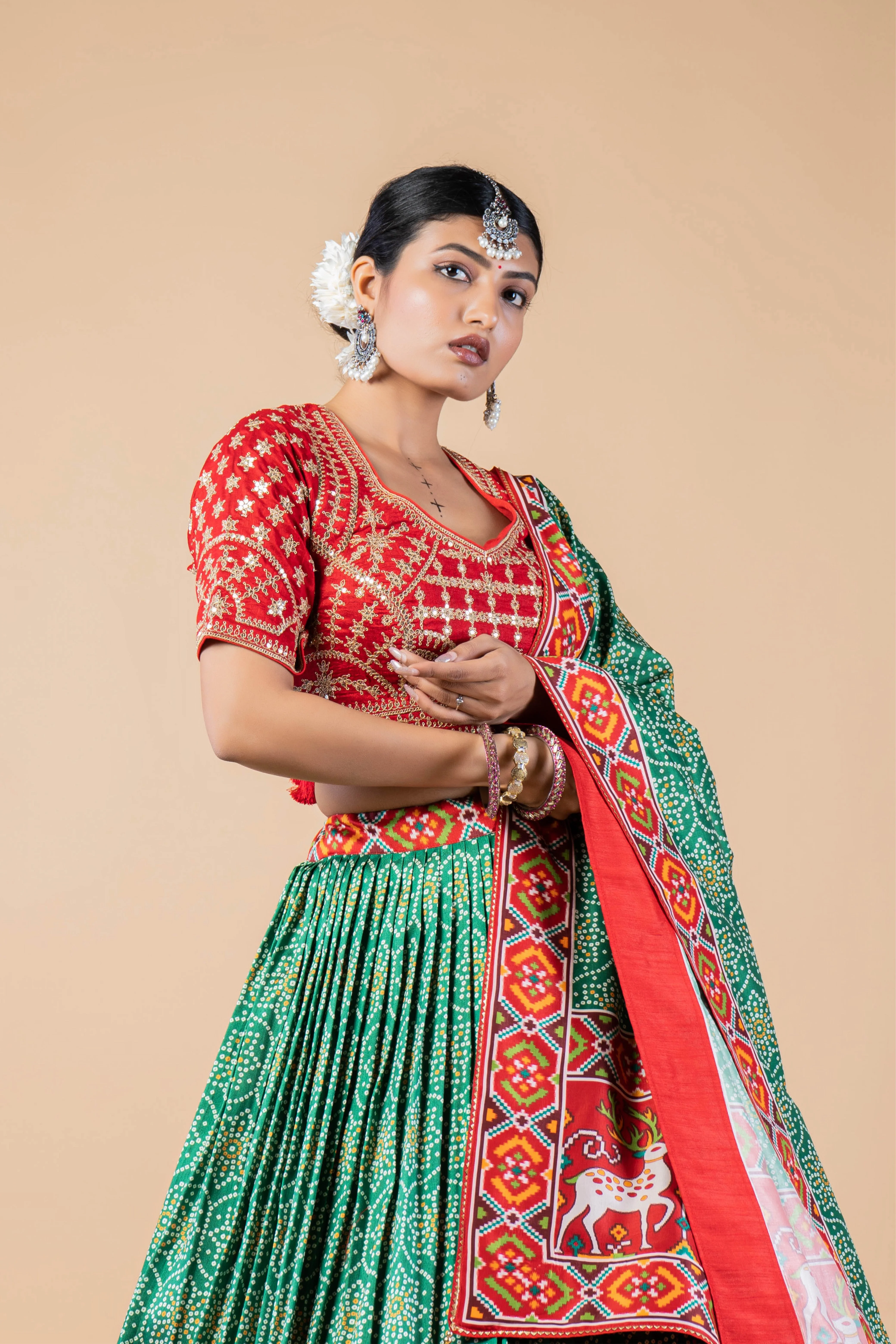 Mint Green Printed Brocade Silk Lehenga Set - Image 2